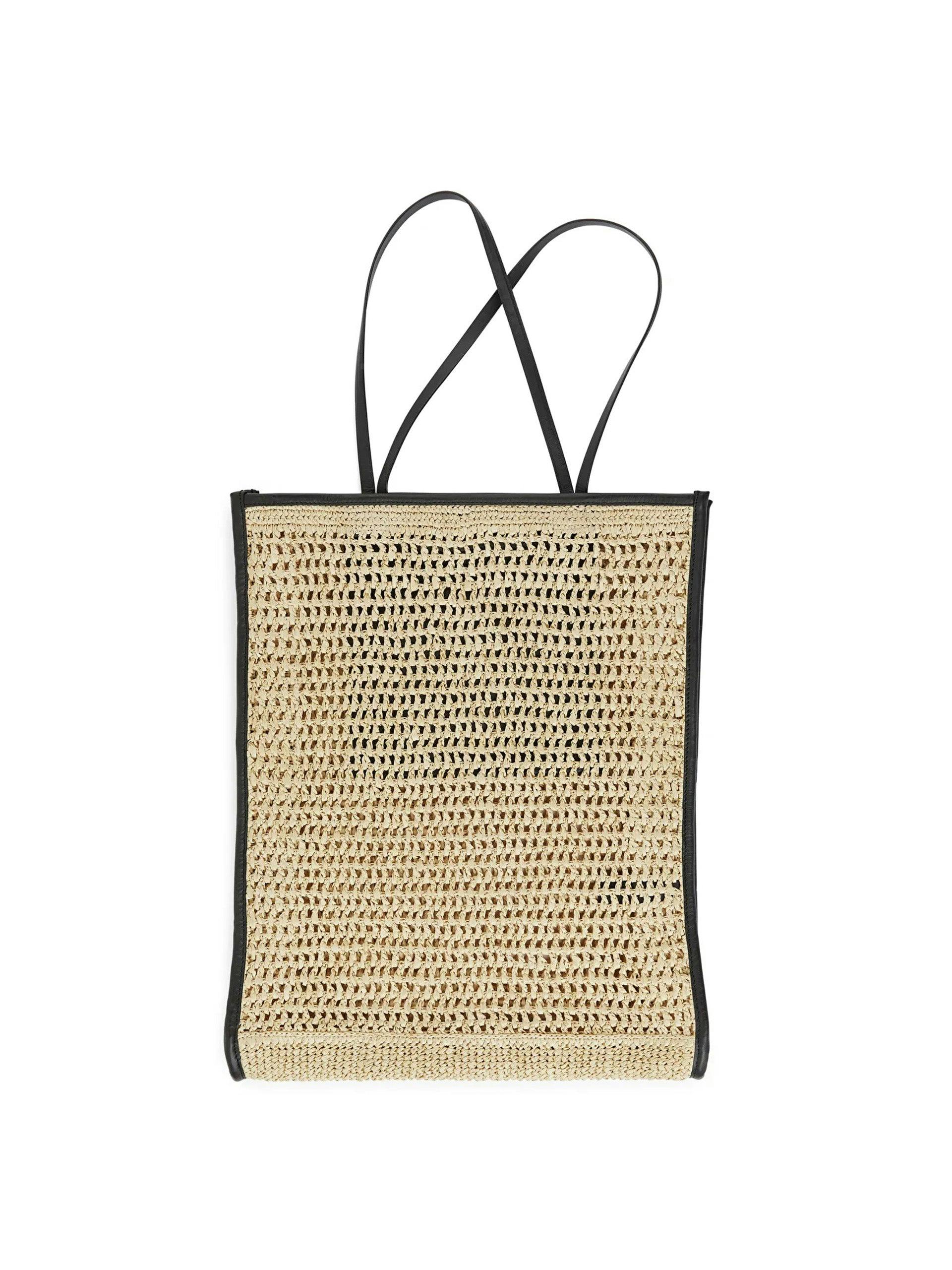 Leather detailed straw bag