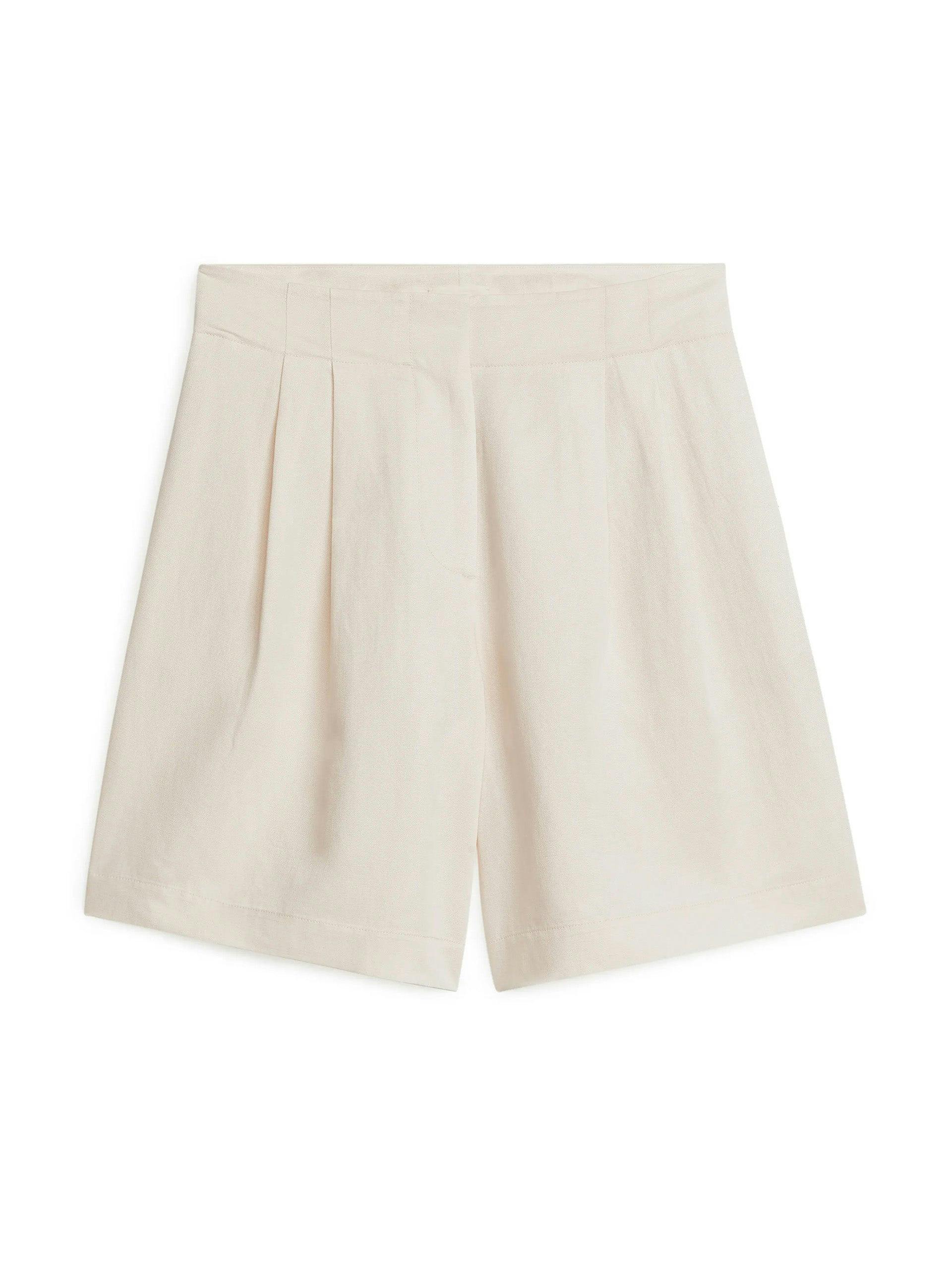 Cream oversized linen shorts