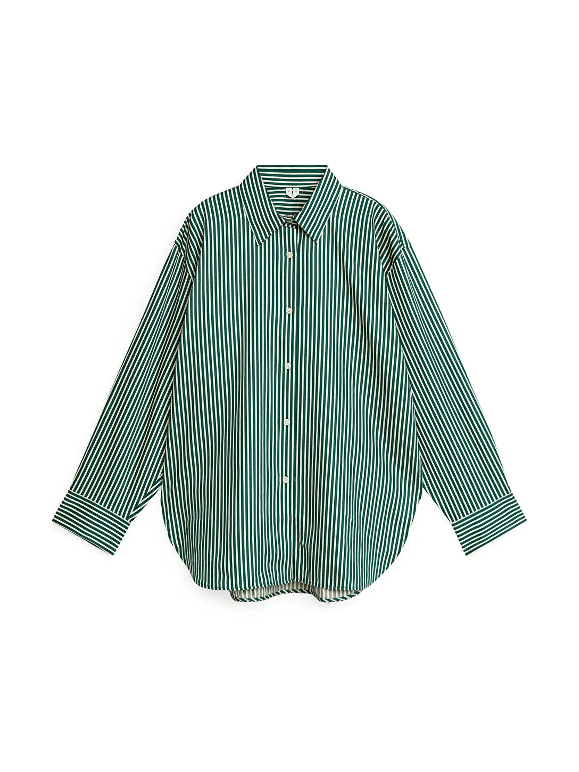 Relaxed green and white poplin shirt
