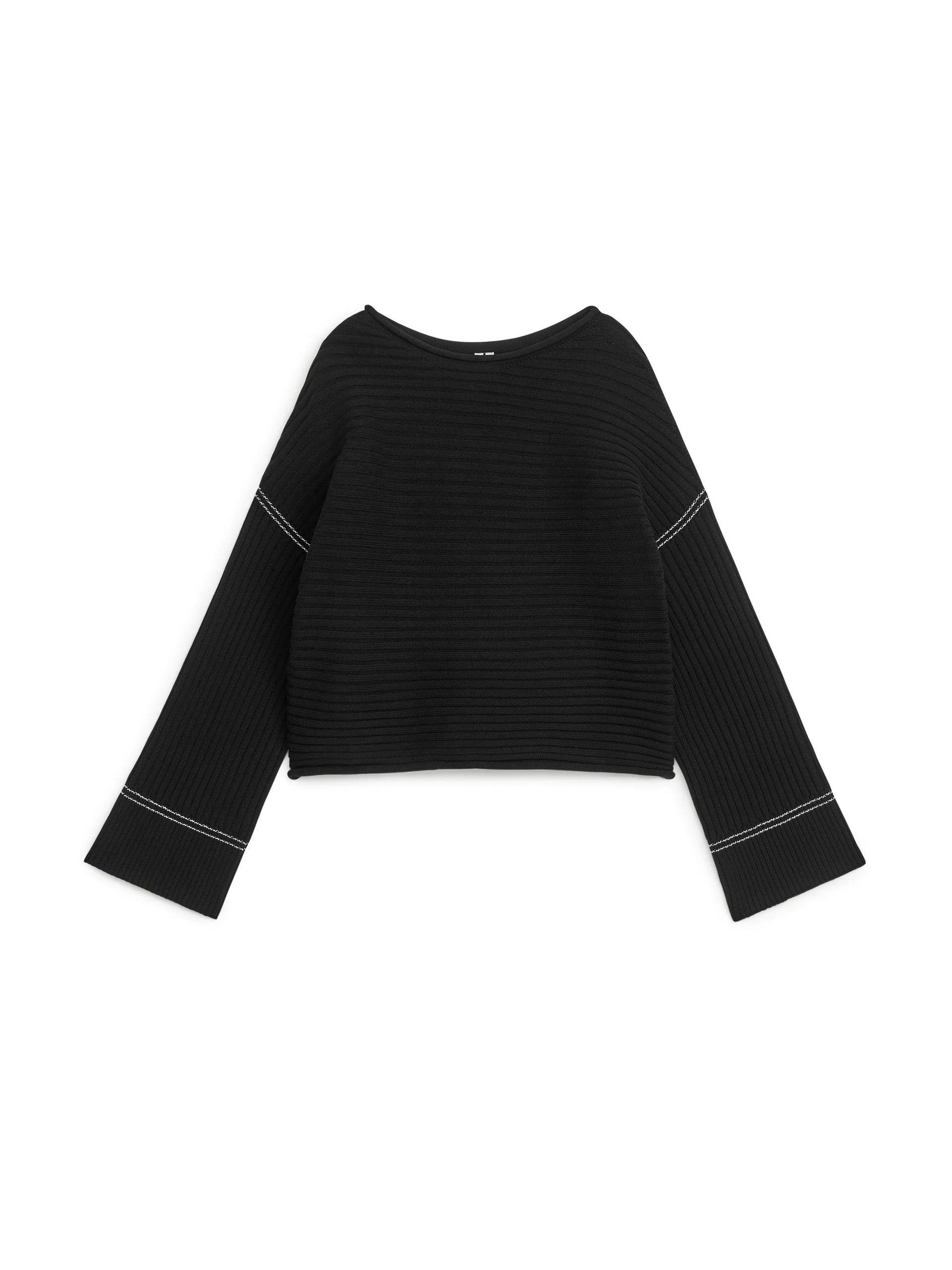 Rib-knitted cotton jumper
