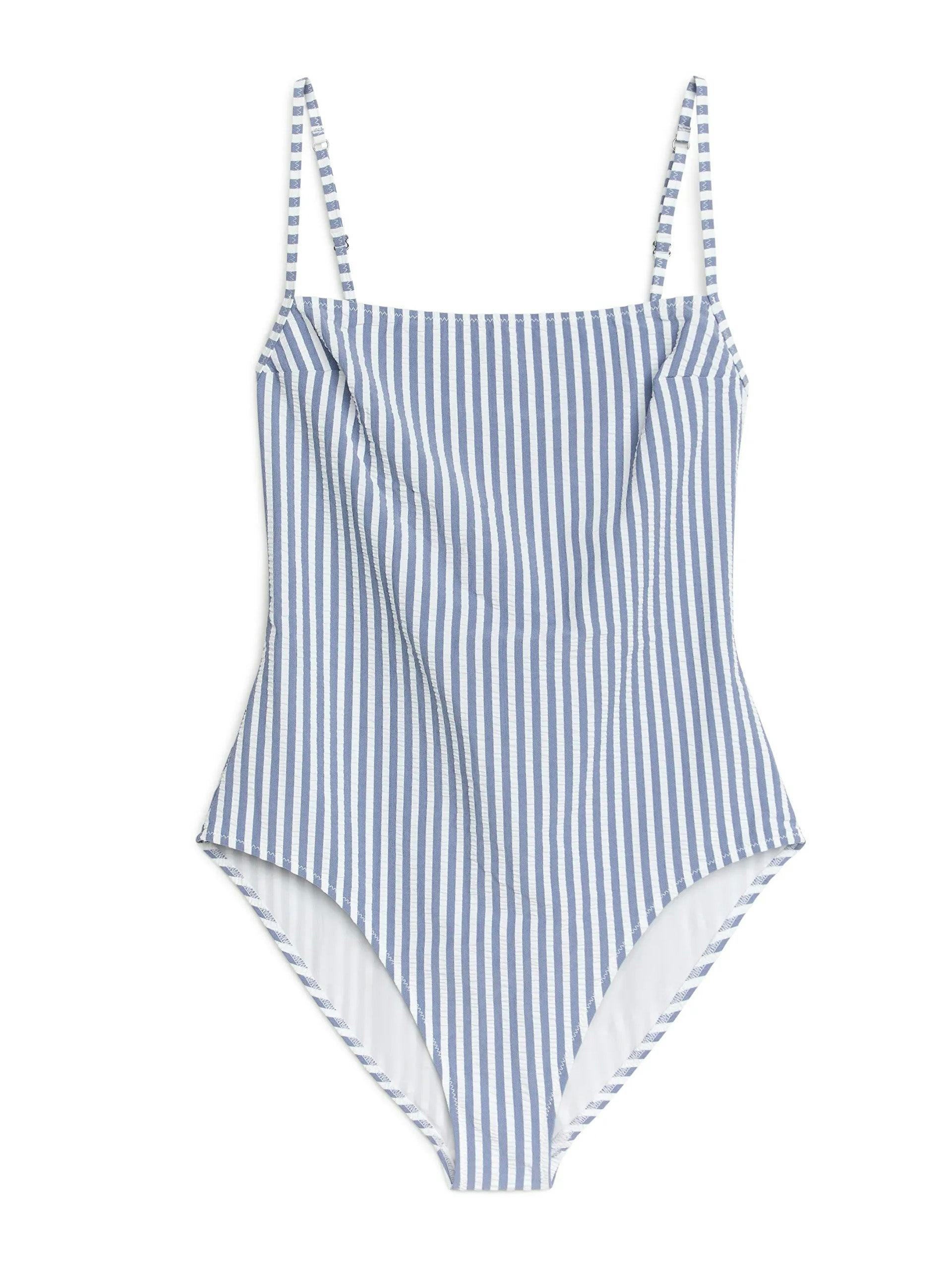 Blue stripe seersucker swimsuit