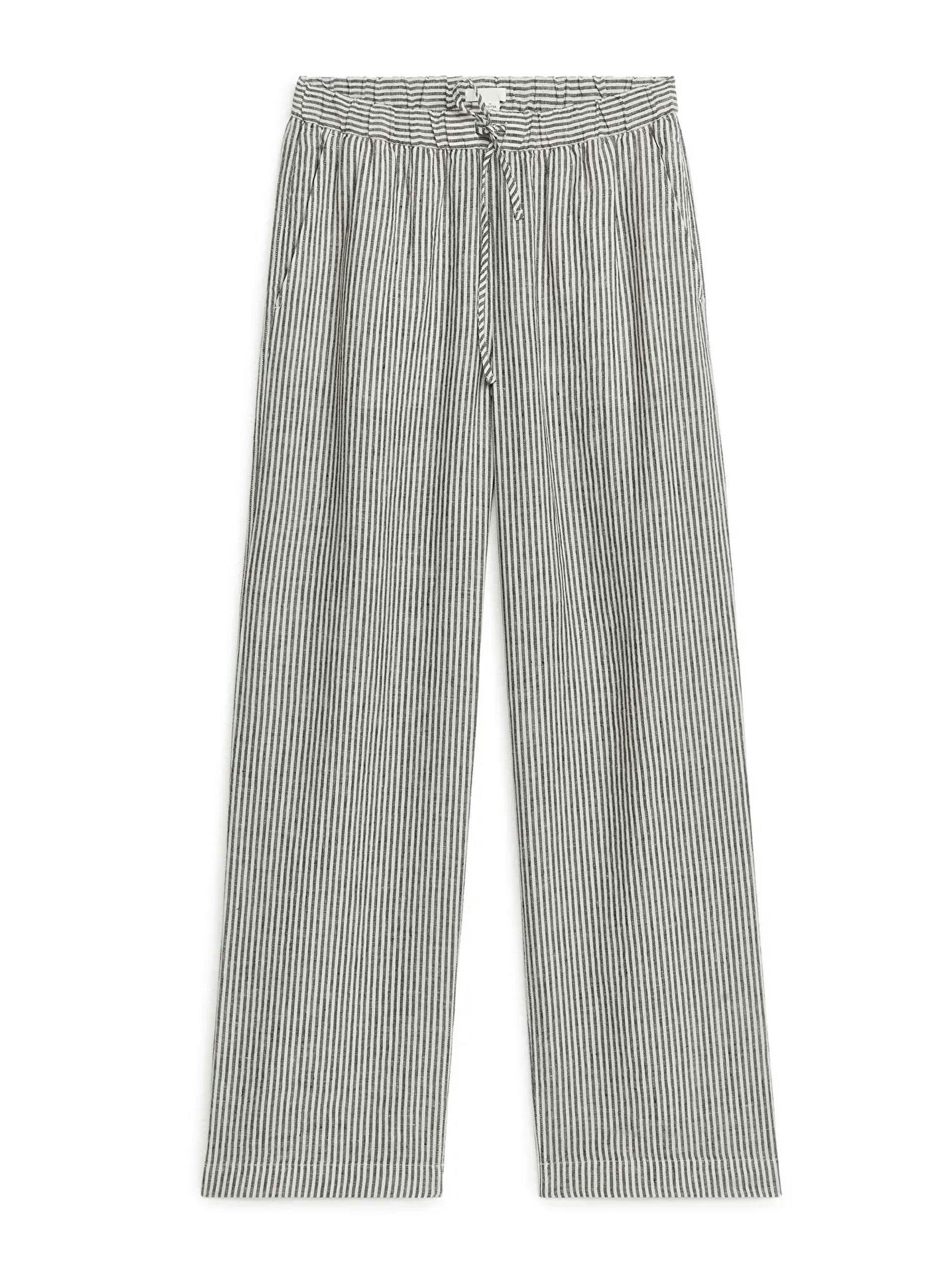 Striped linen drawstring trousers