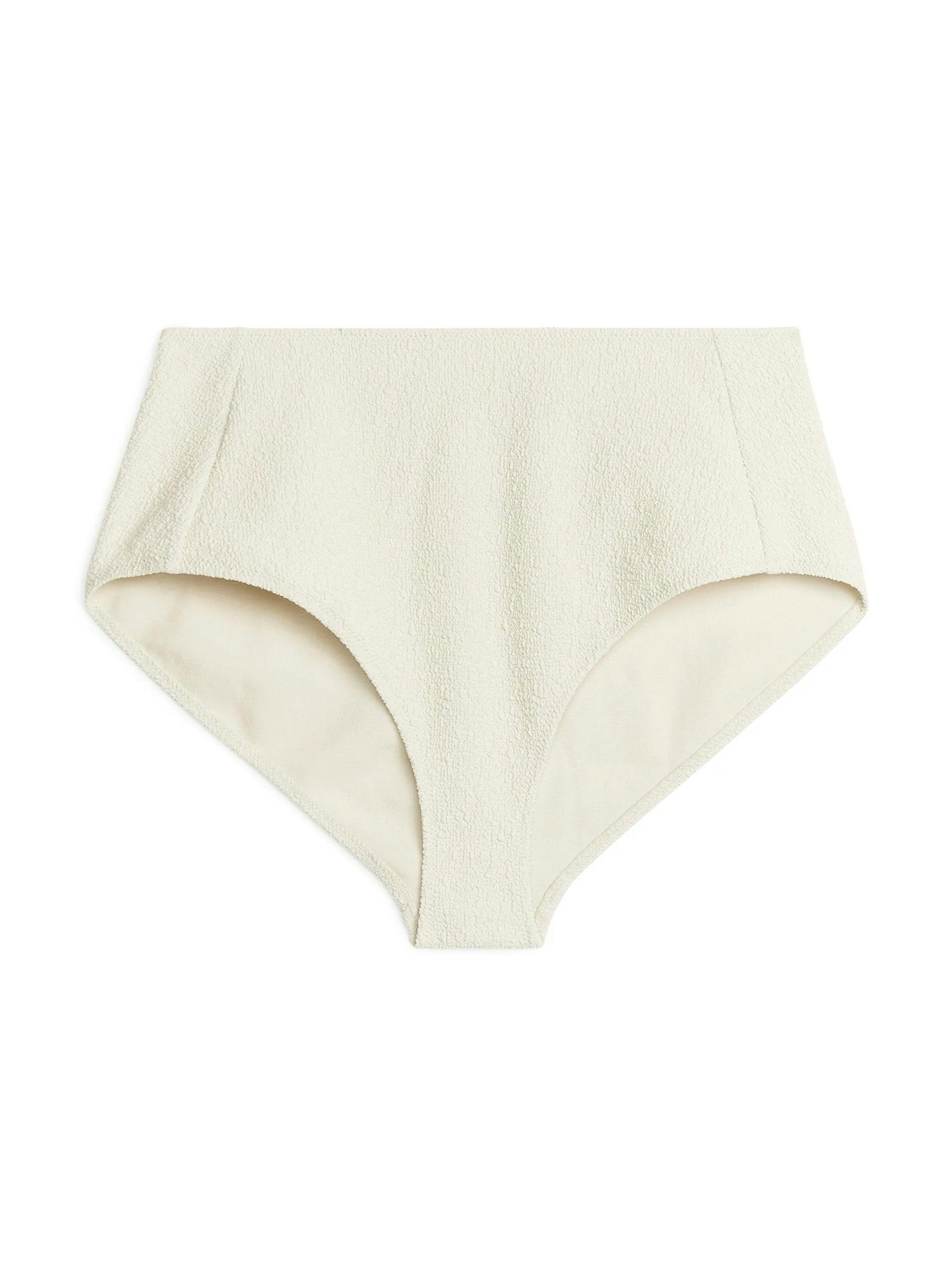 White high-waist textured bikini bottoms