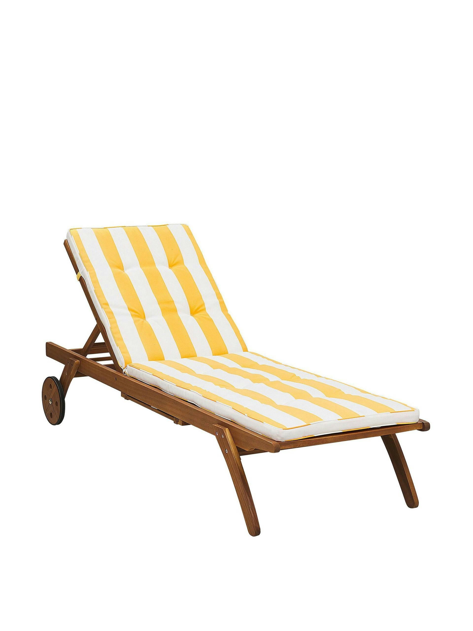 Reclining sun lounger with yellow stripe cushion