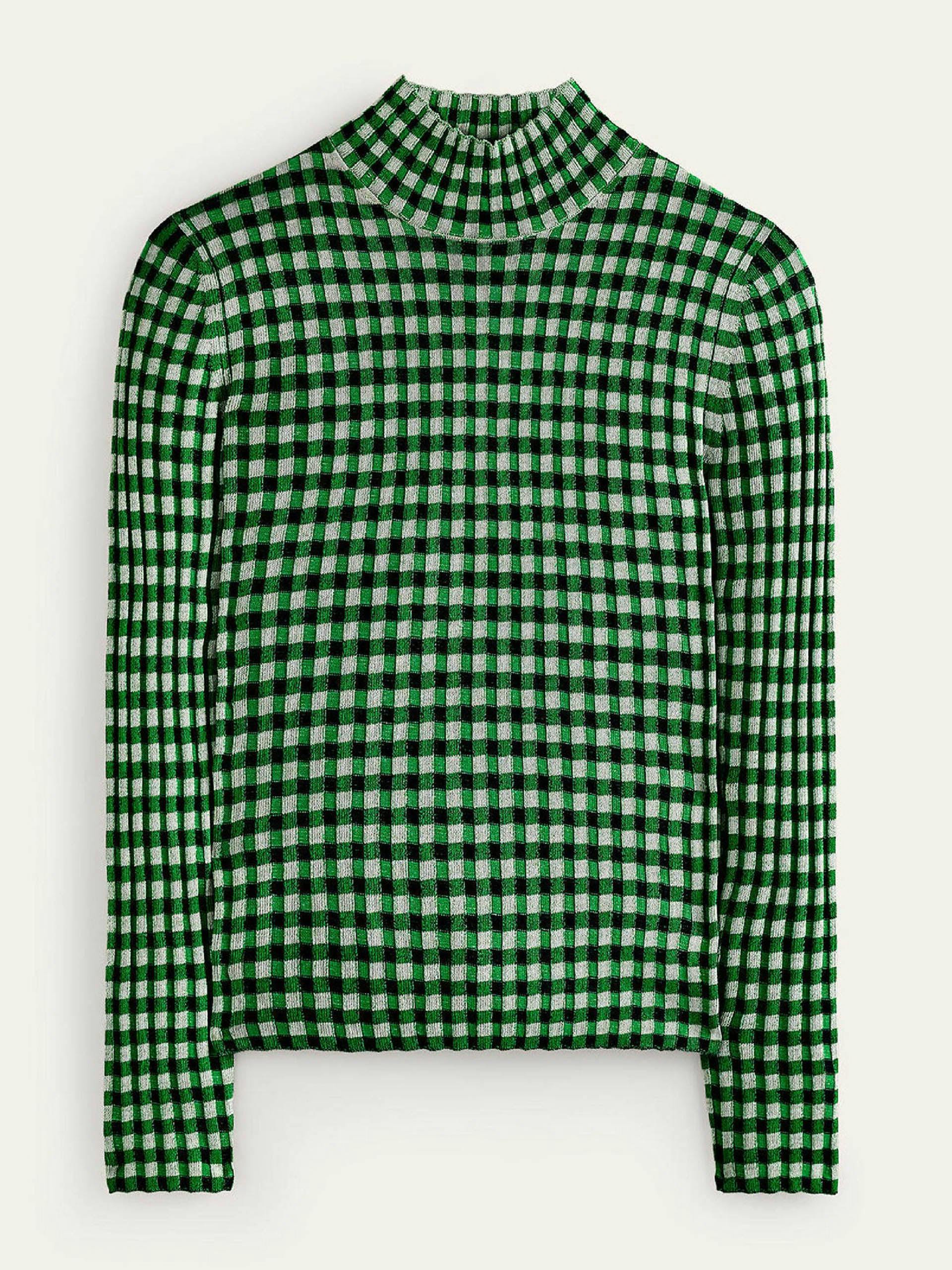 Green fitted check jumper