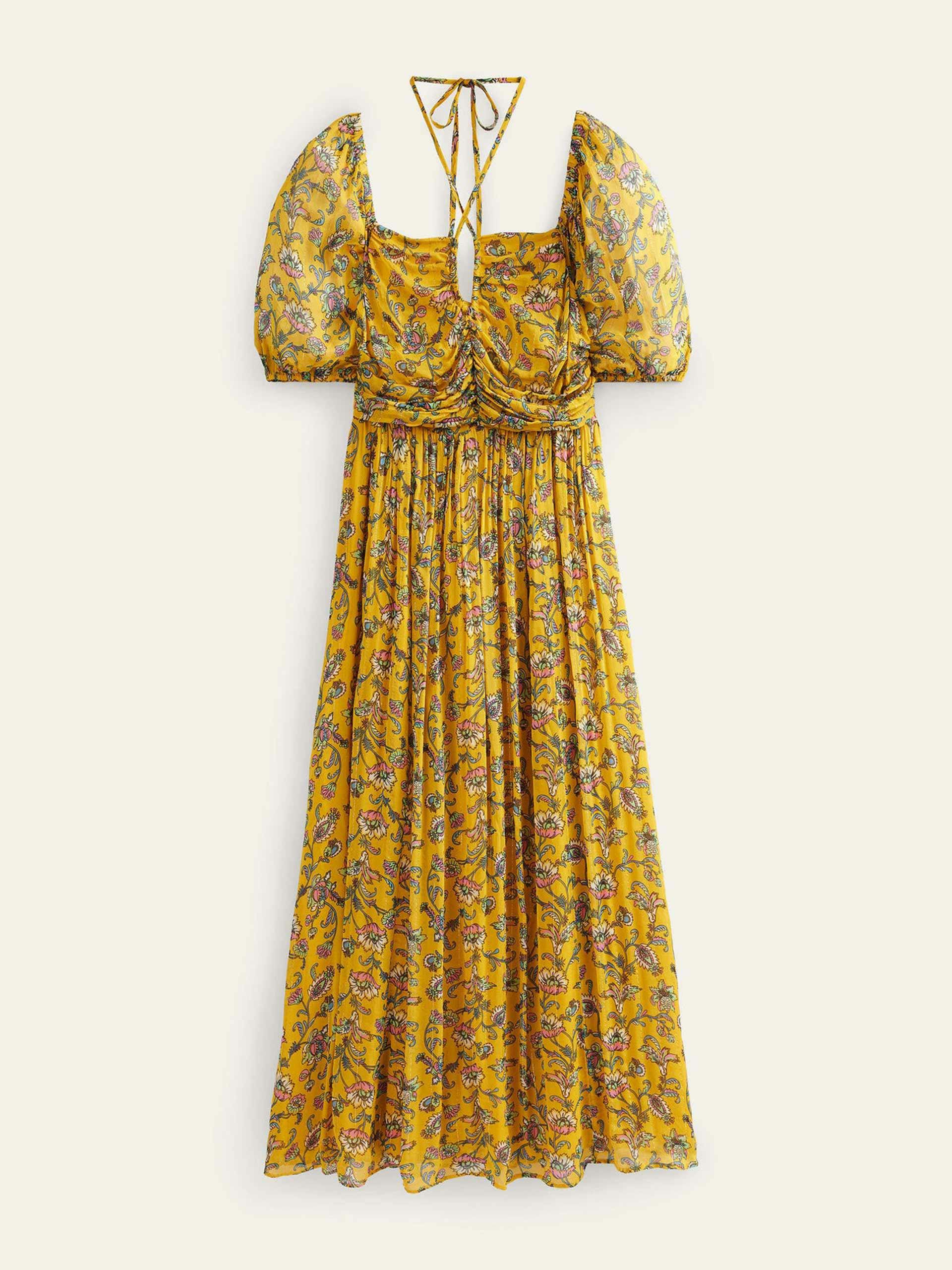 Halter-neck detail maxi dress in Mustard Seed and Meadow Fall