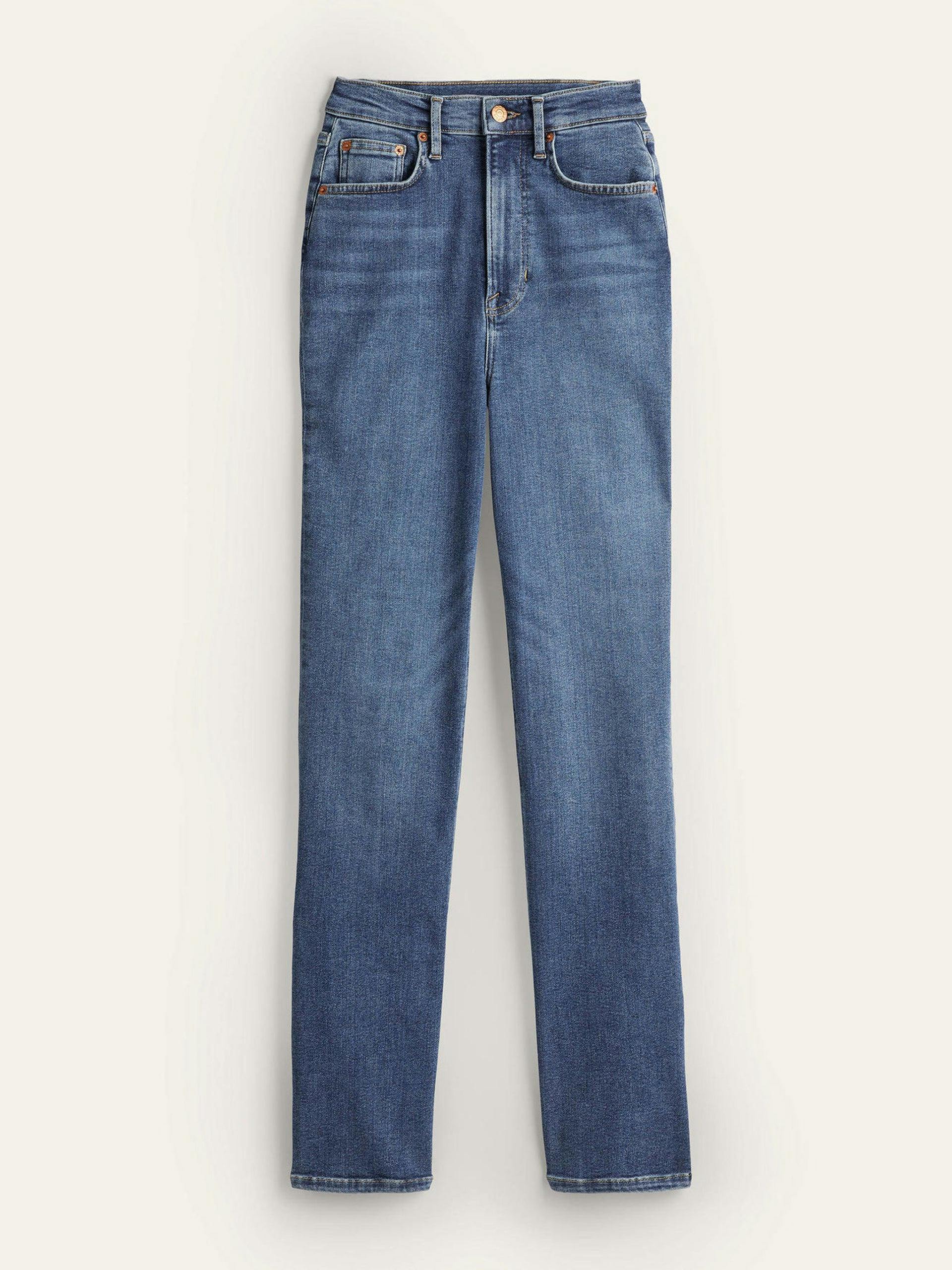 Blue high-rise true straight jeans