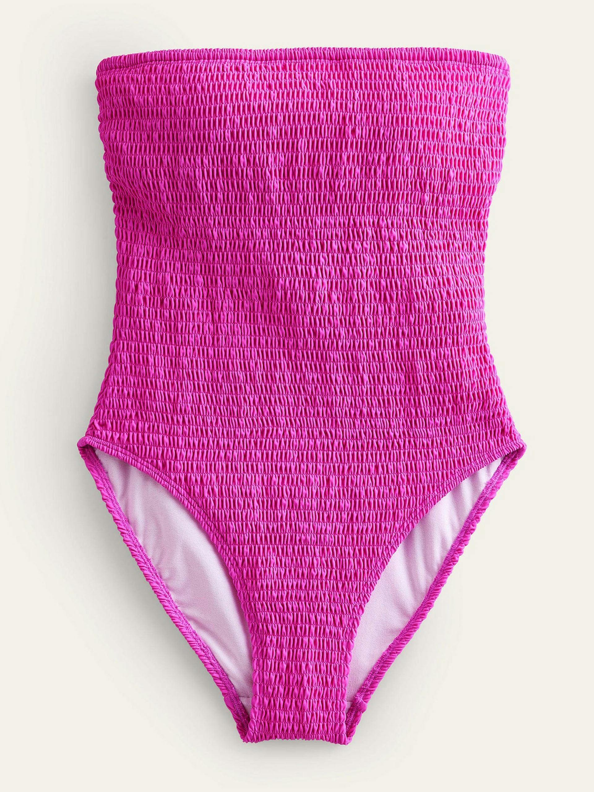 Pink smocked bandeau swimsuit
