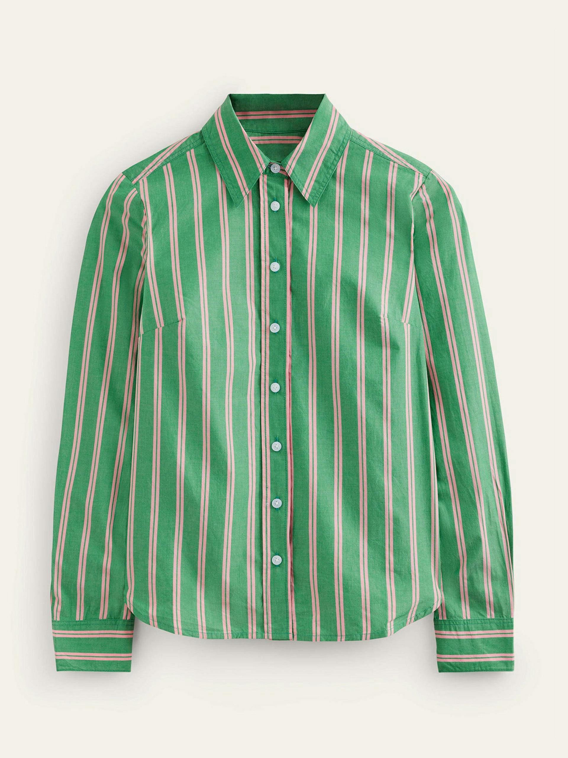 Green and pink striped cotton shirt