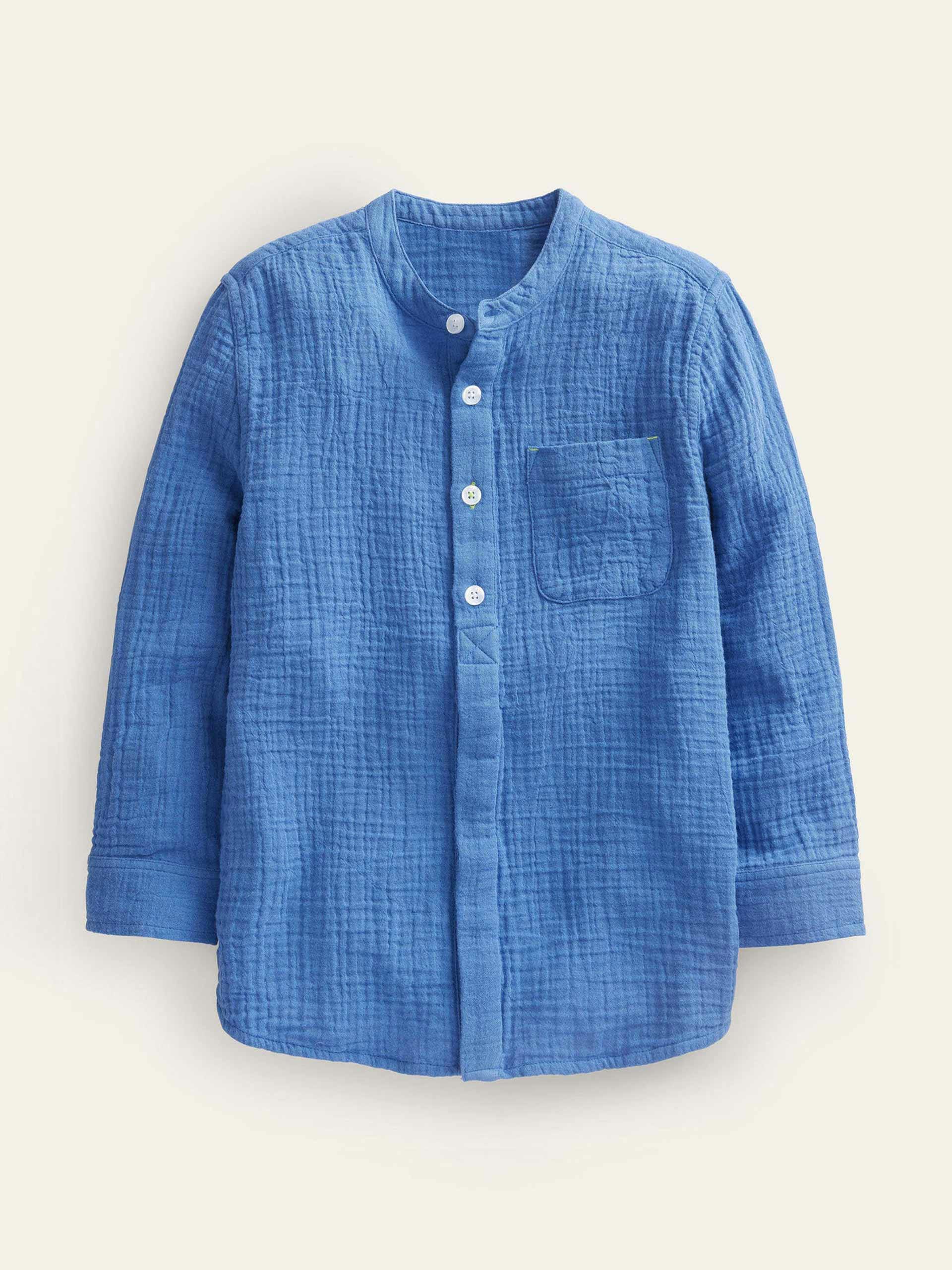 Blue double cloth grandad shirt