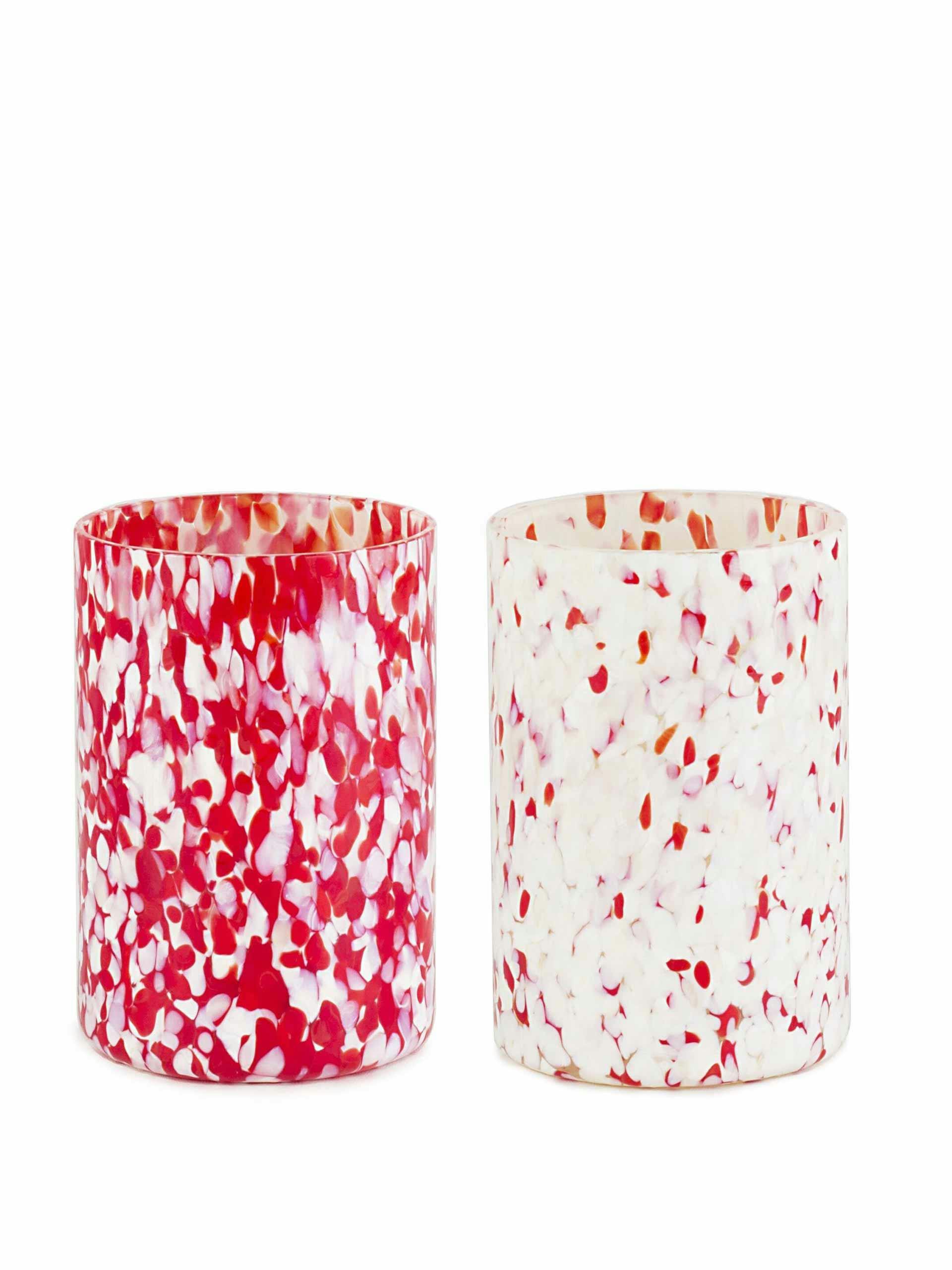 Red and white speckled murano glass tumblers ( set of 2 )