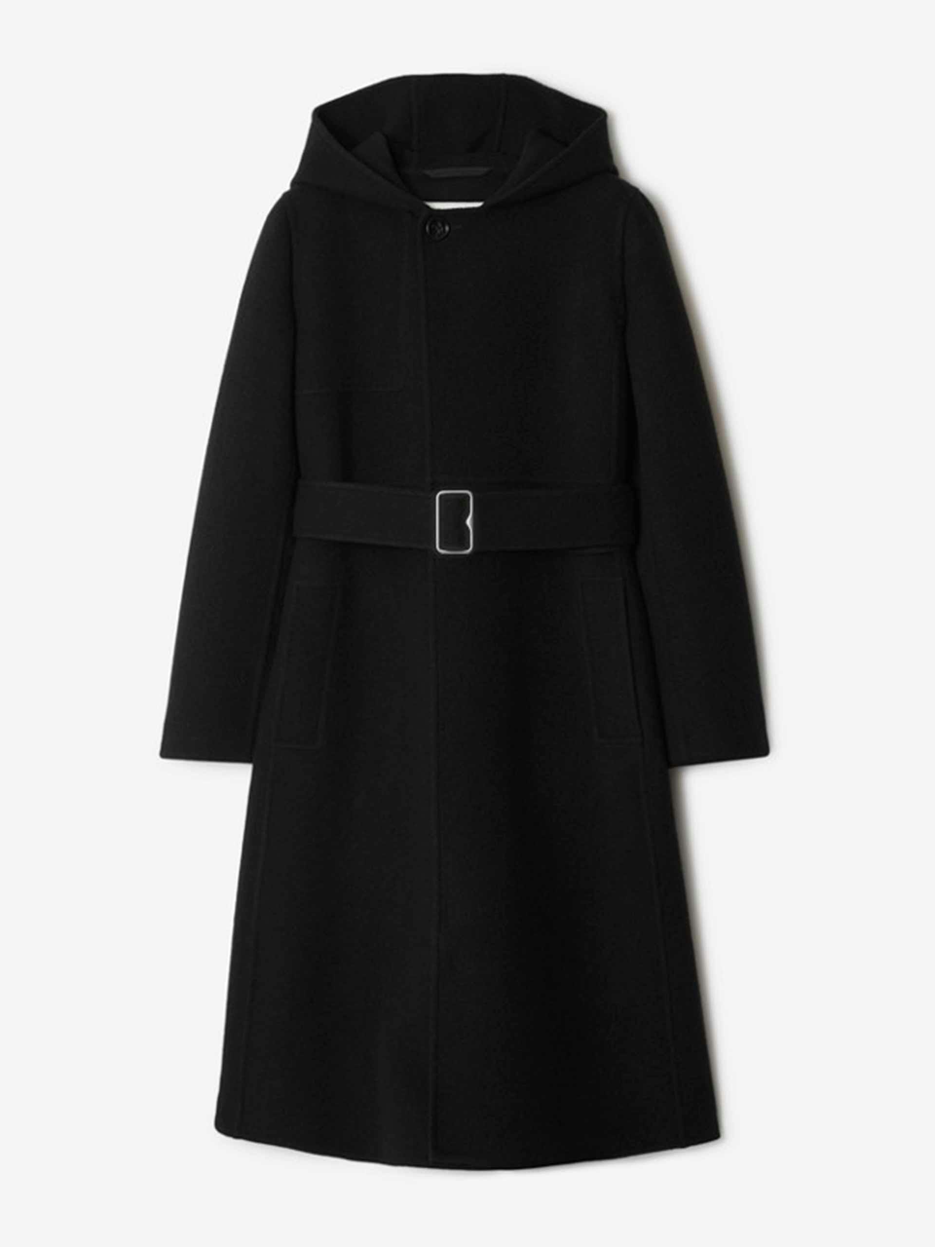 Black wool cashmere hooded coat