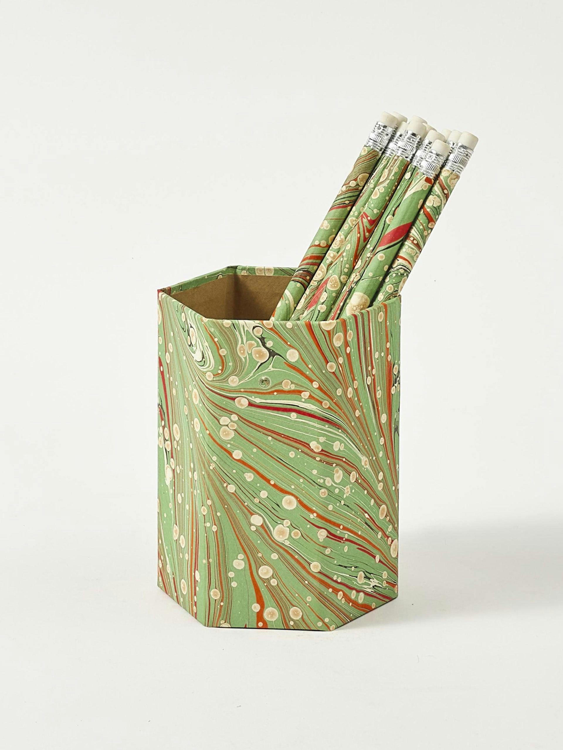 Marbled pencil holder set