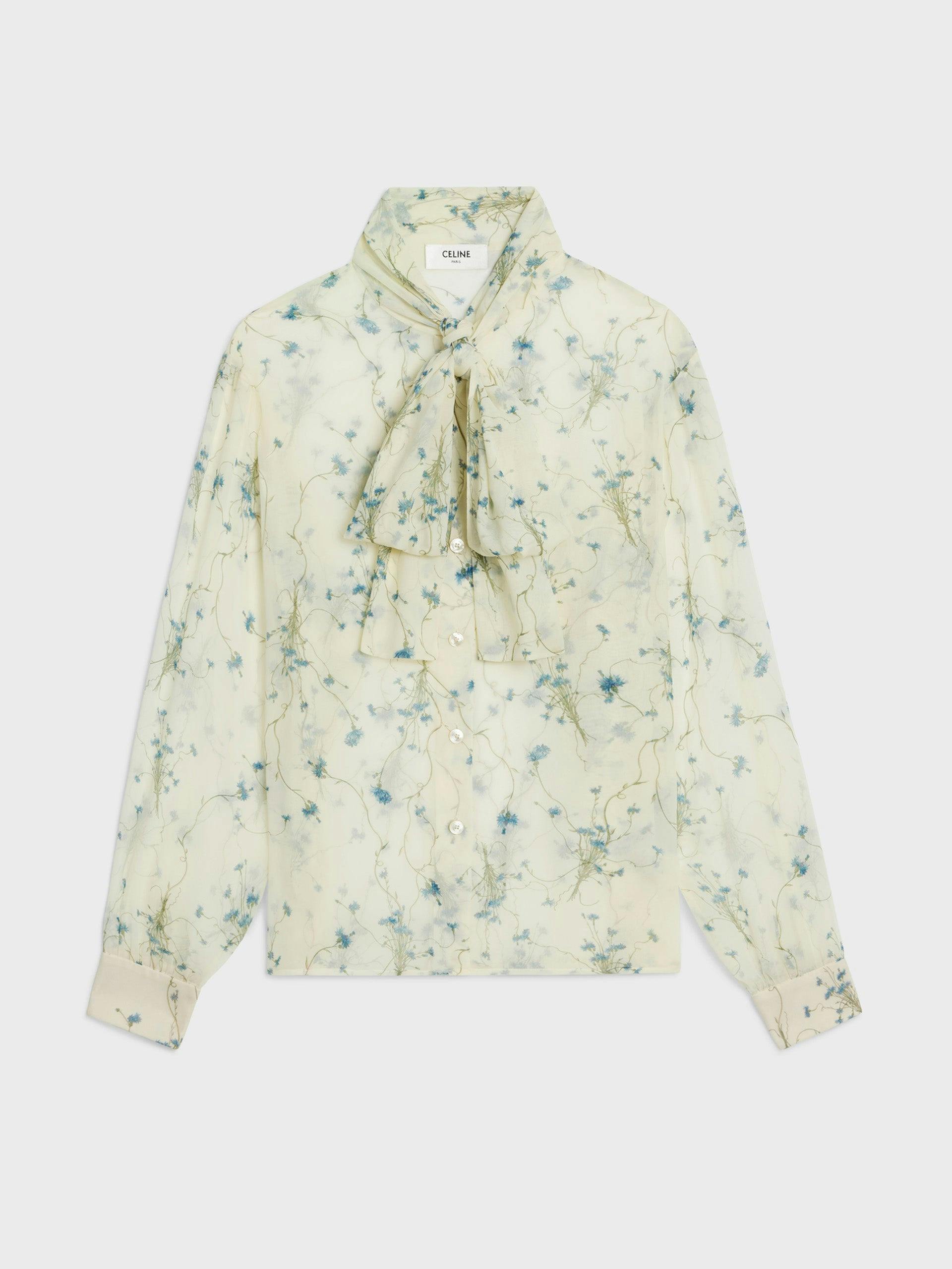 Lavallière blouse in foliage print in silk georgette