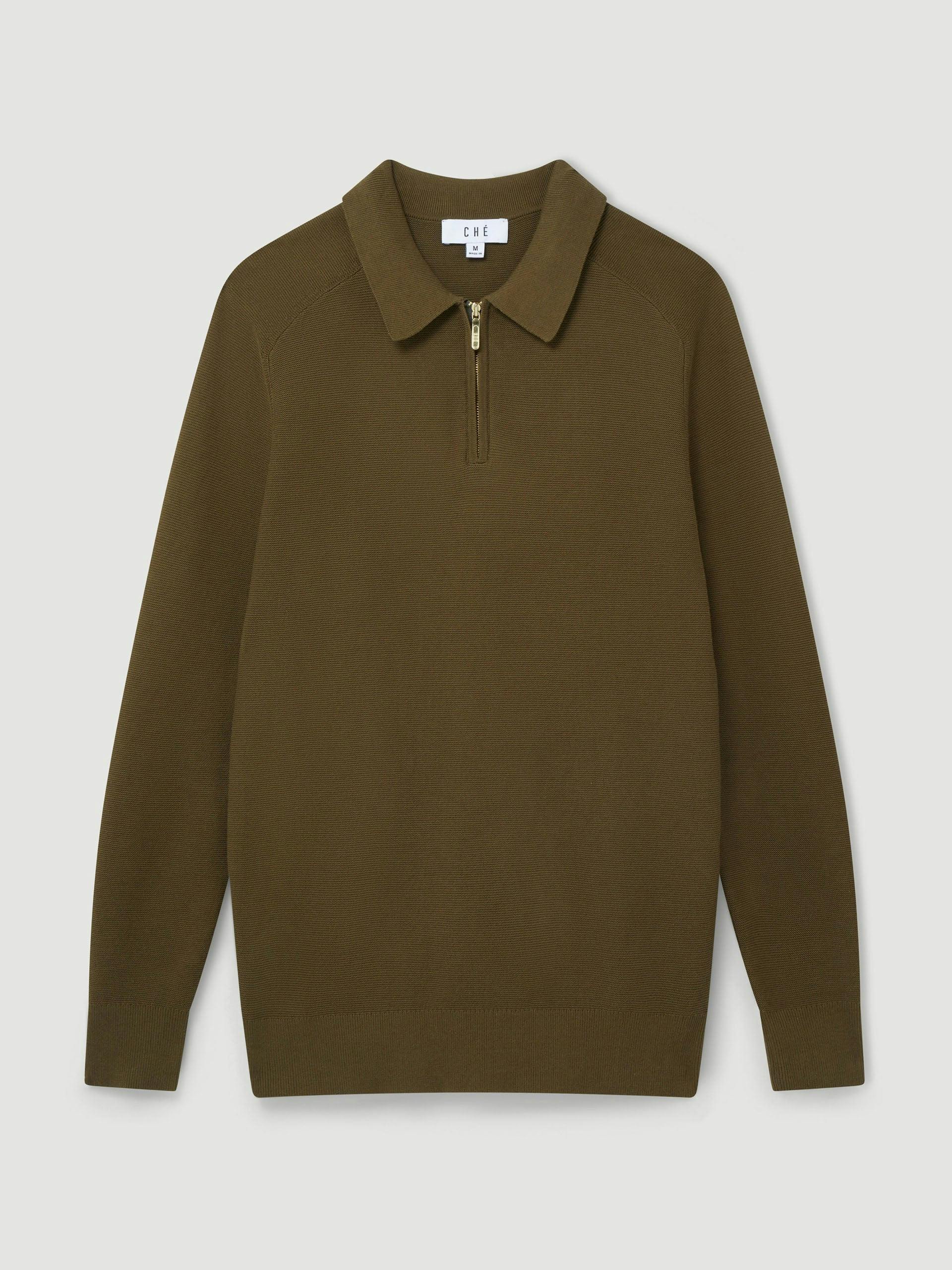 Dark olive polo shirt with long sleeves