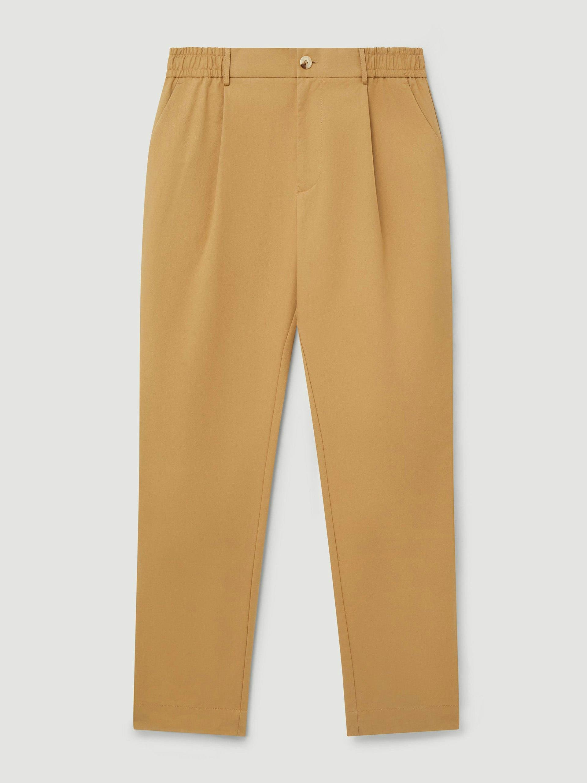 Tan pleated chino trousers