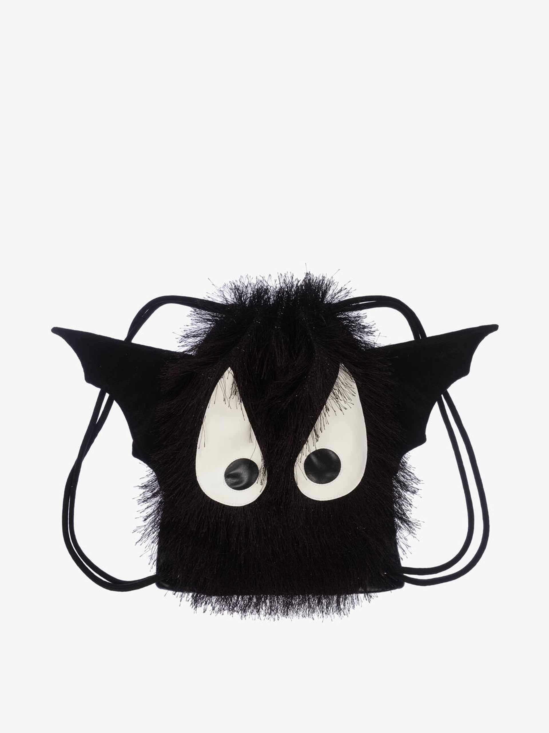 Black fluffy bat drawstring bag