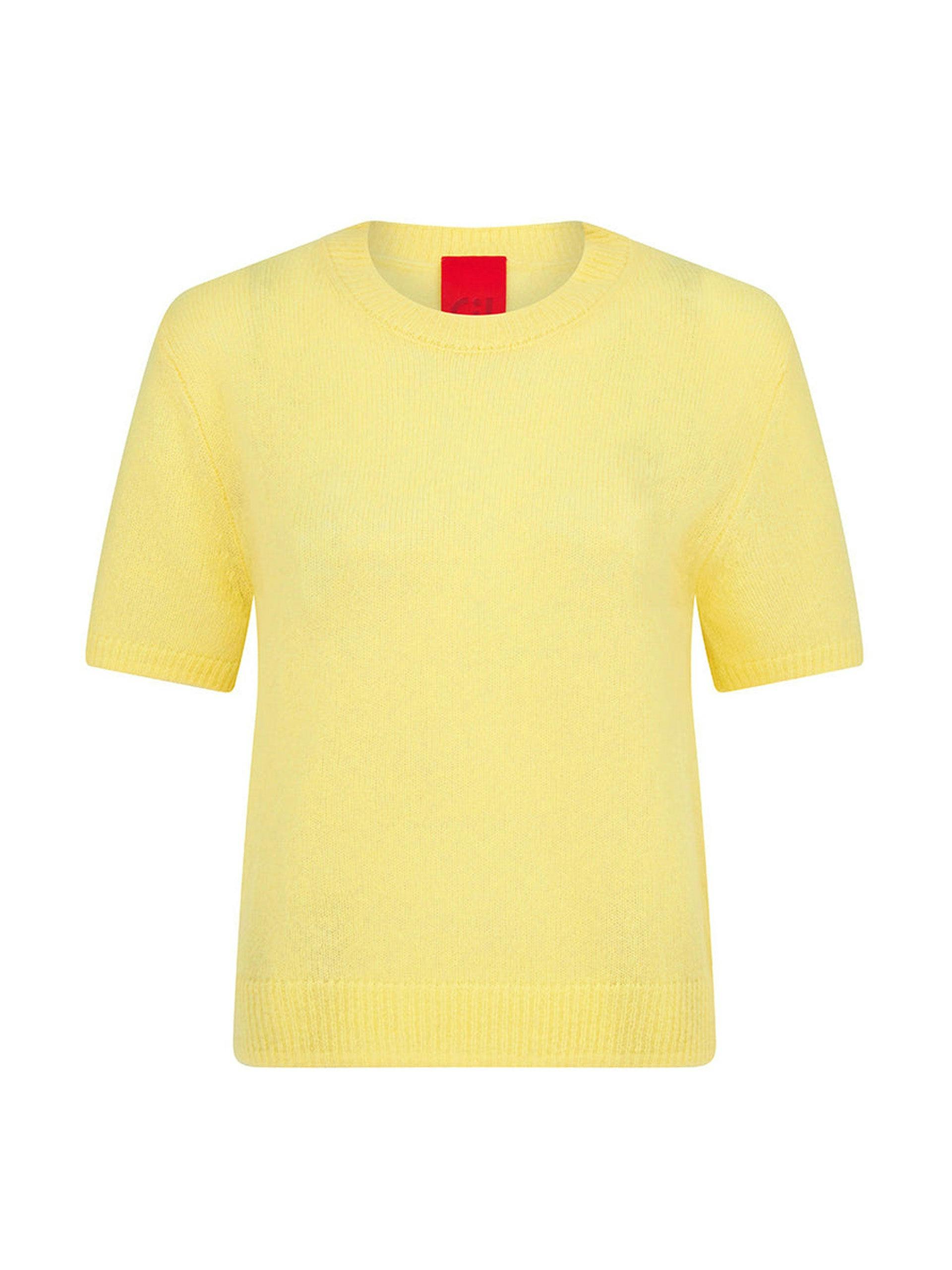 Yellow fine-knit cashmere t-shirt