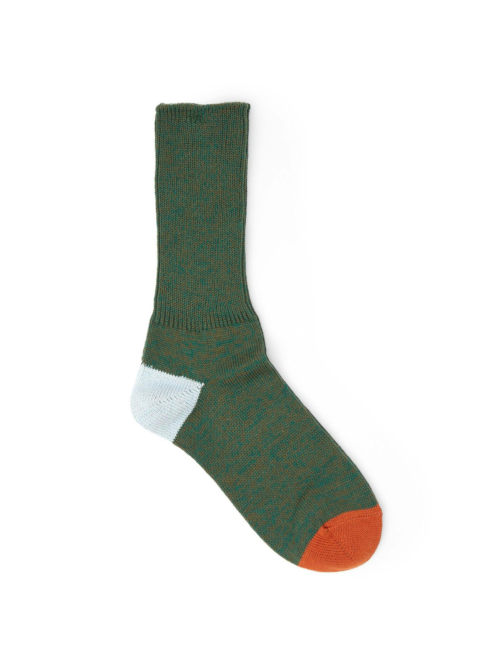 Exclusive 2 Point socks in Seaweed, Sky & Orange Rust