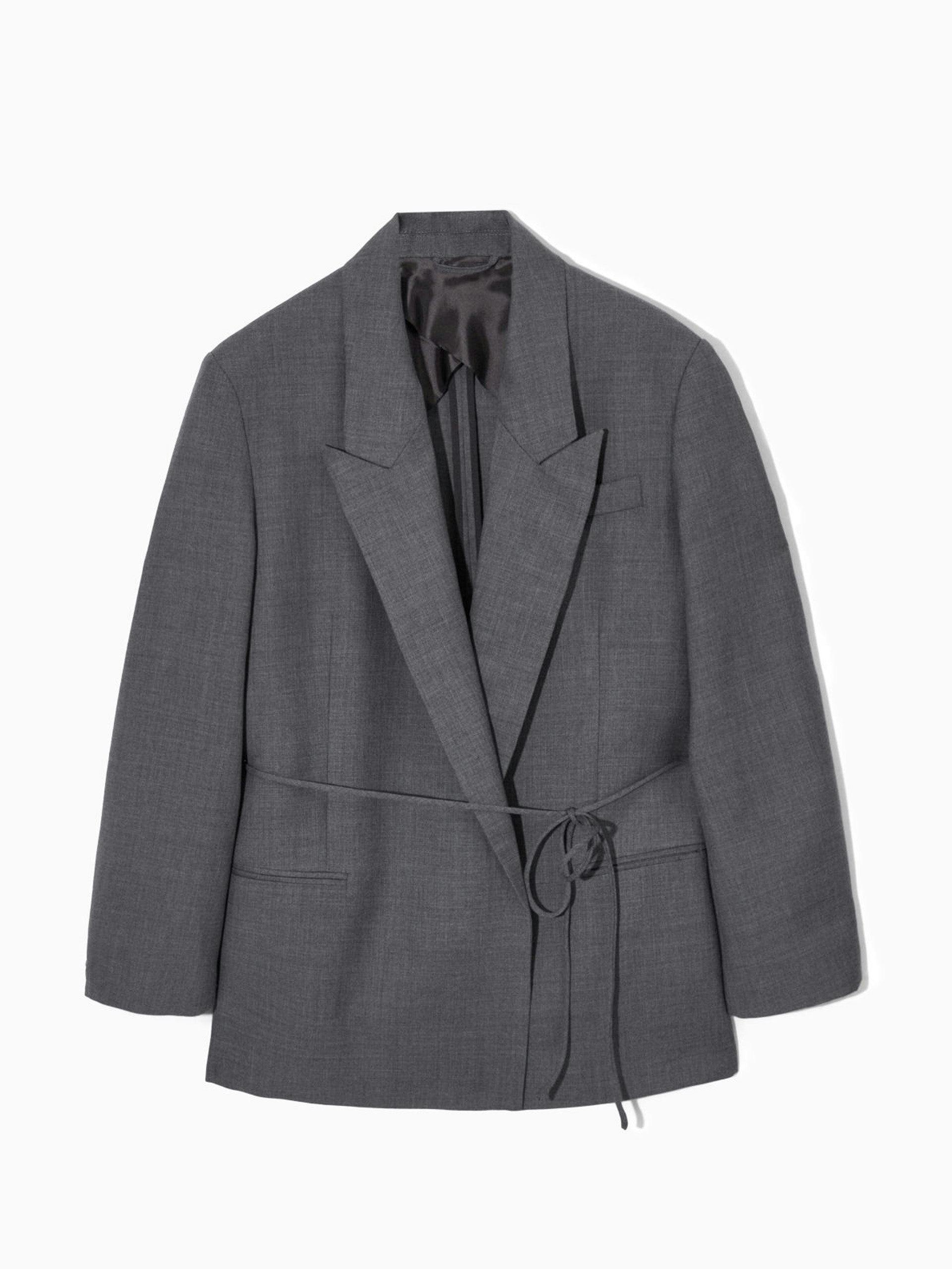Belted double-breasted wool blazer