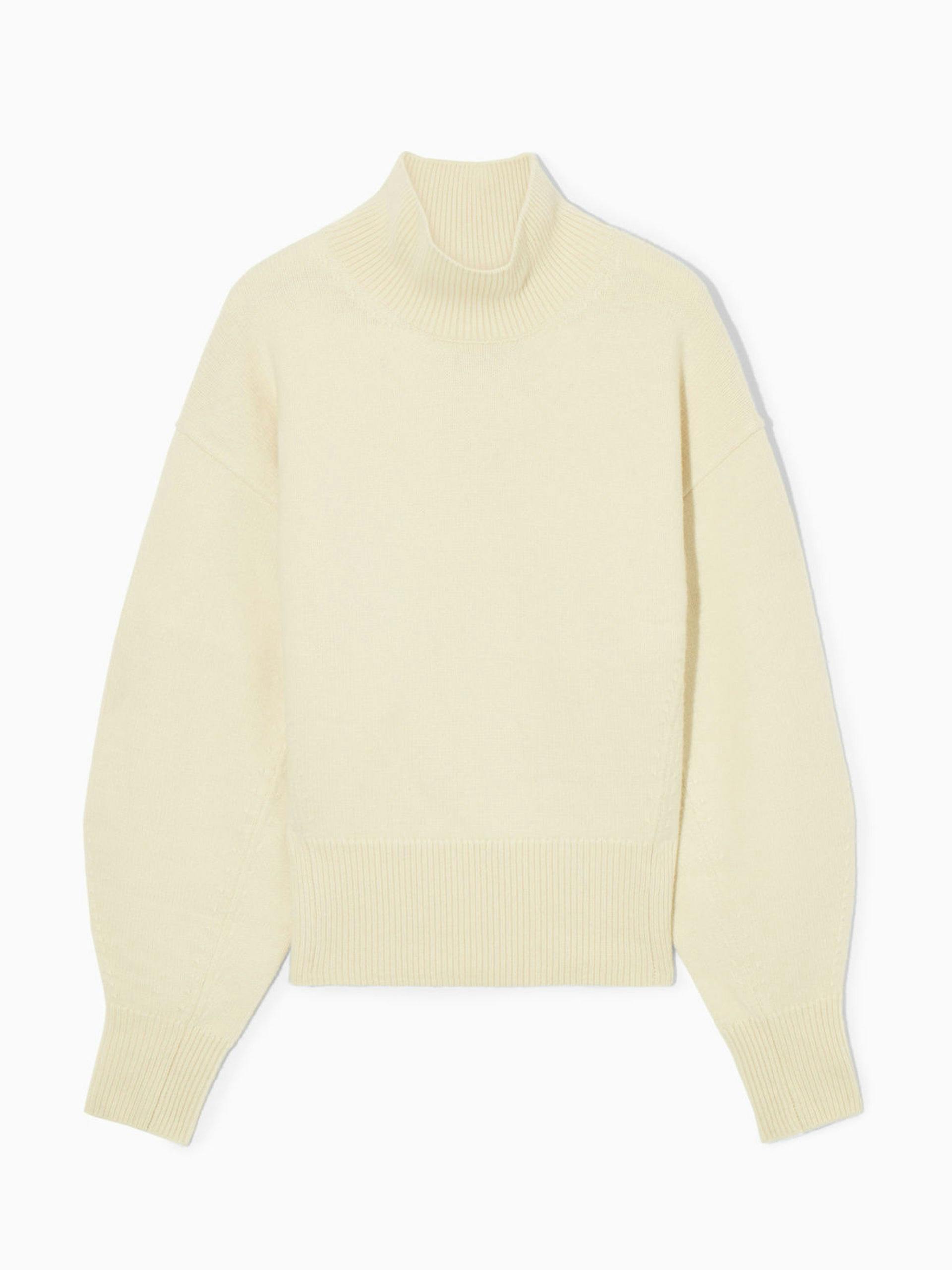 Funnel-neck waisted wool jumper