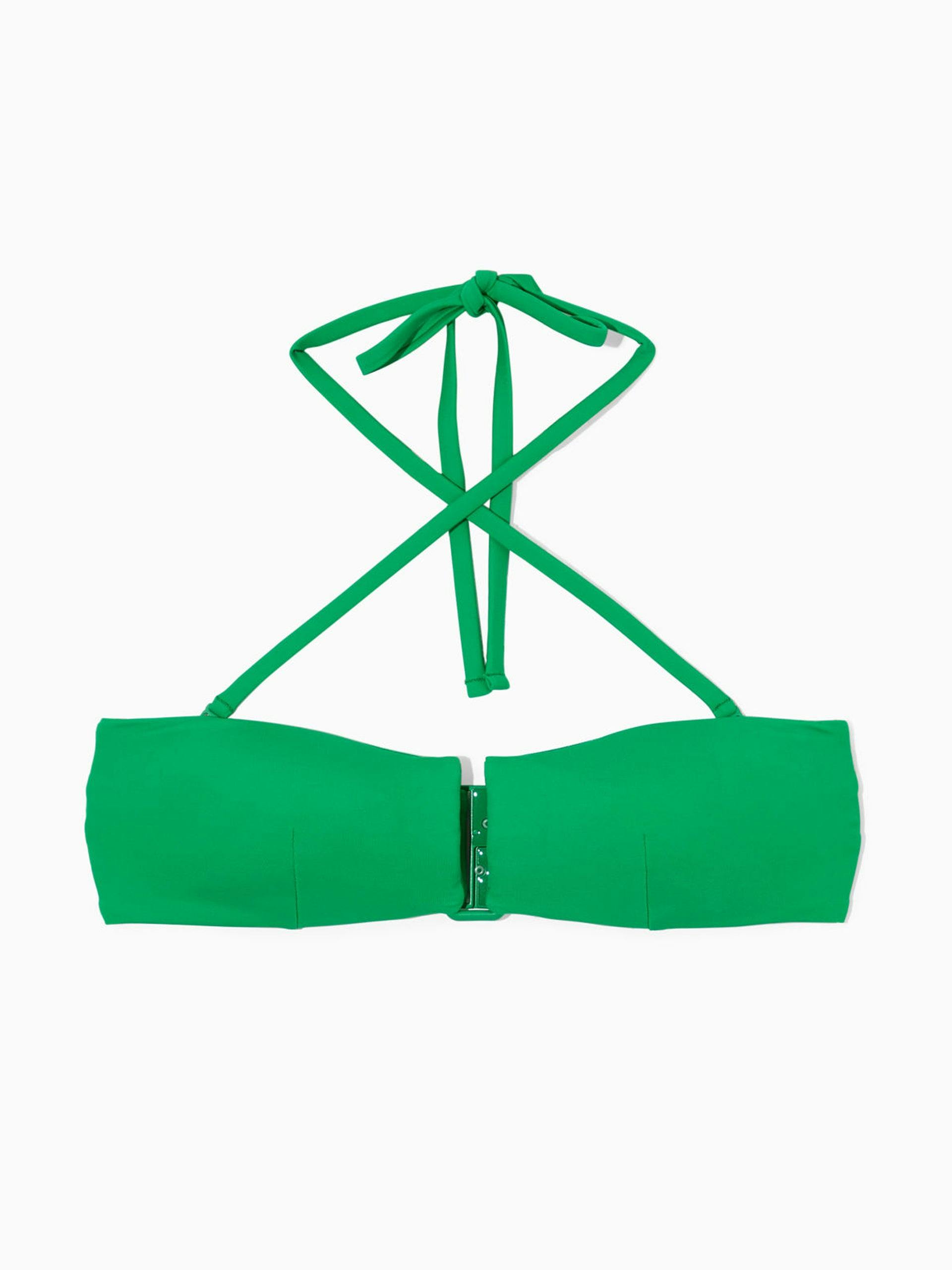 Green halterneck bandeau bikini top