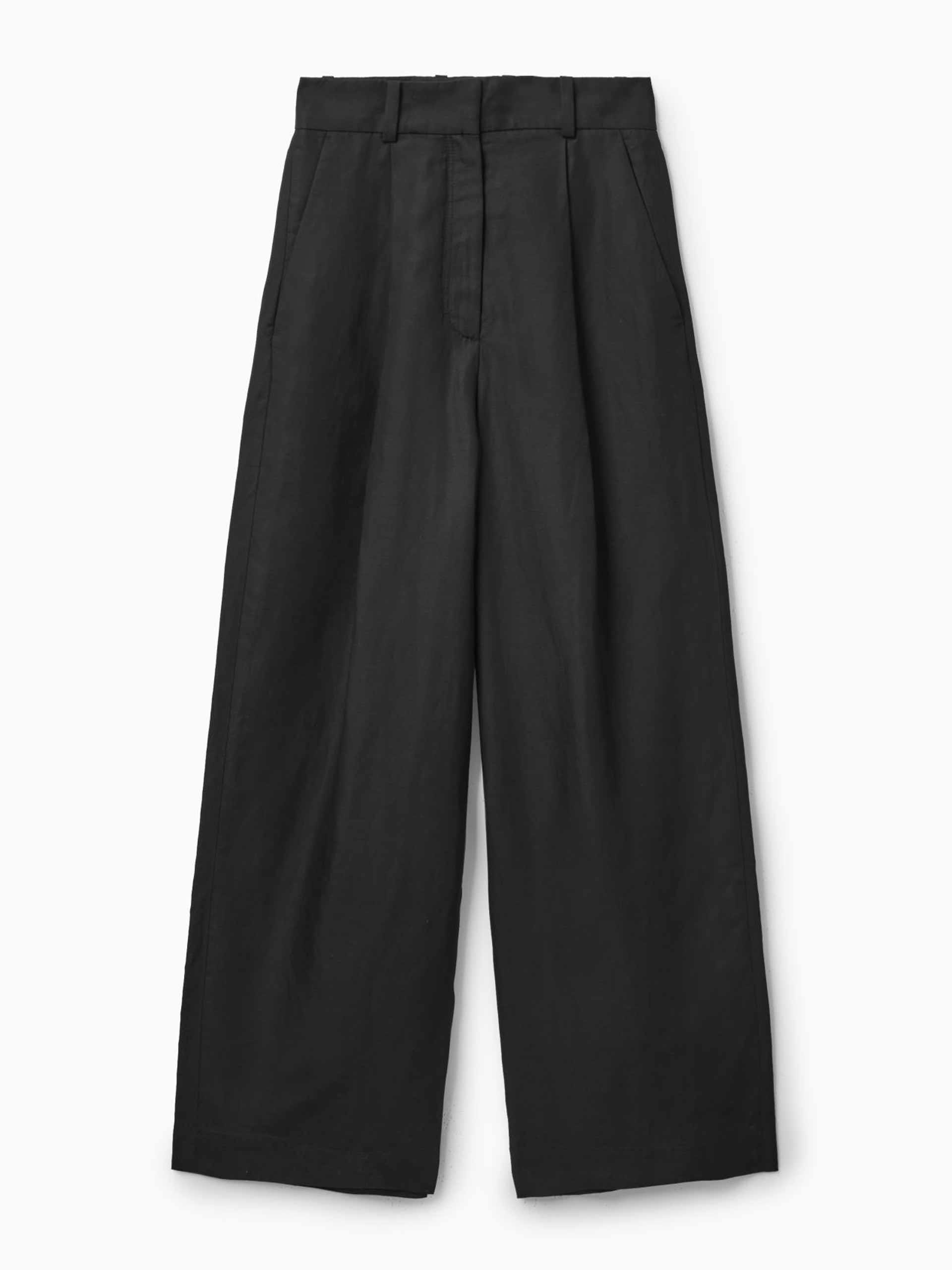 Black high-waisted wide-leg trousers
