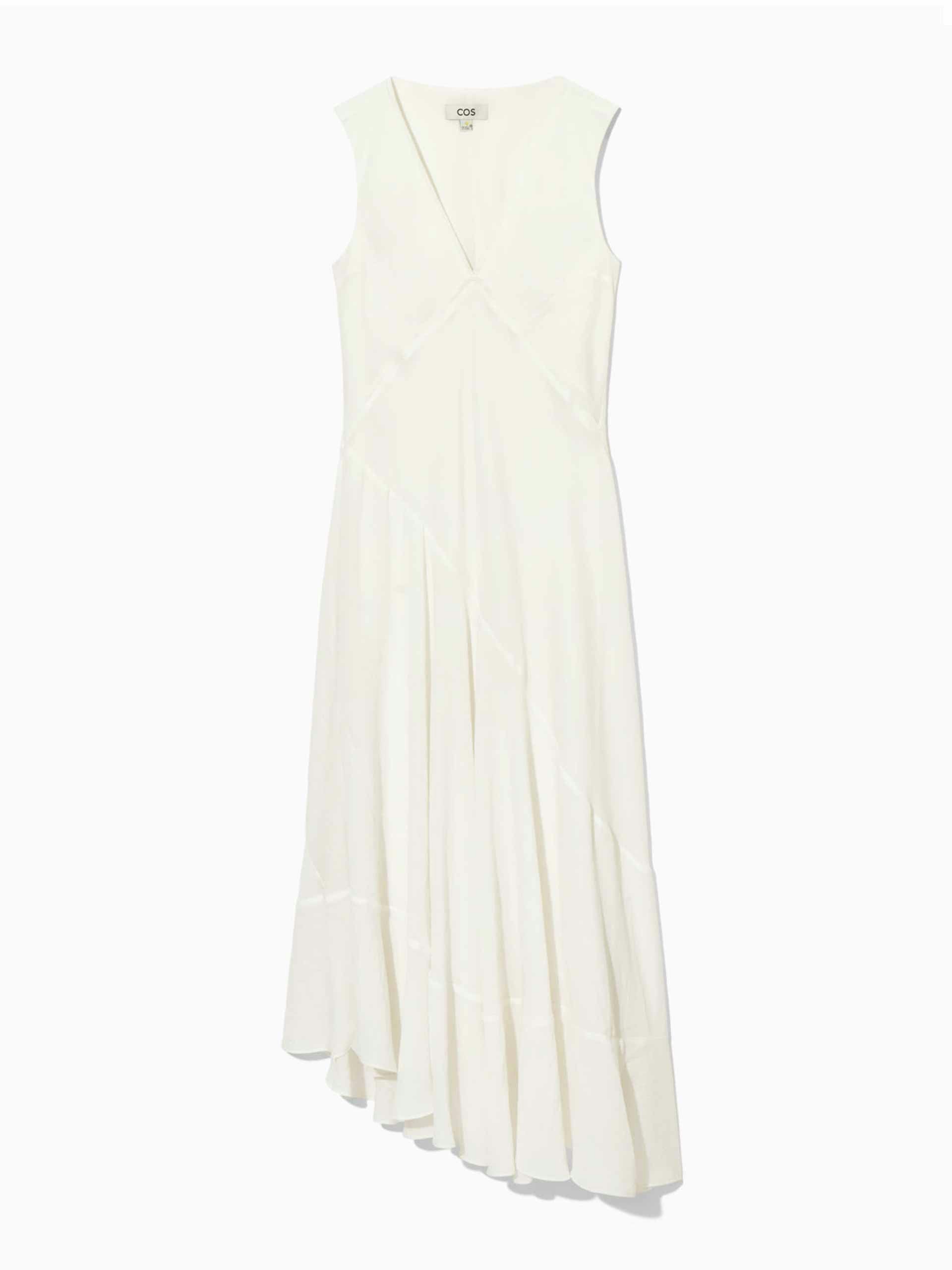 Floaty asymmetric midi dress in off-white