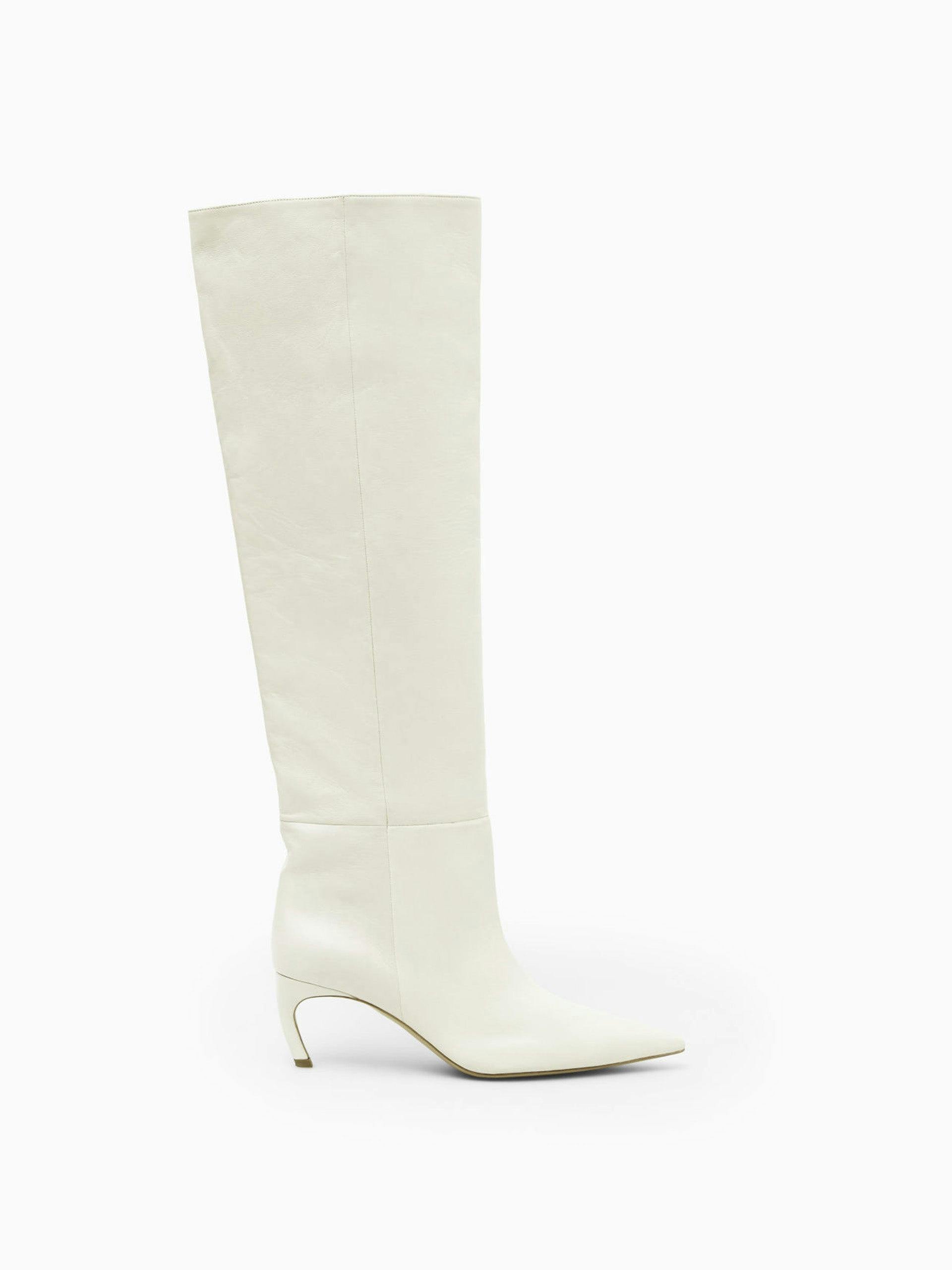 Pointed-toe leather knee-high boots