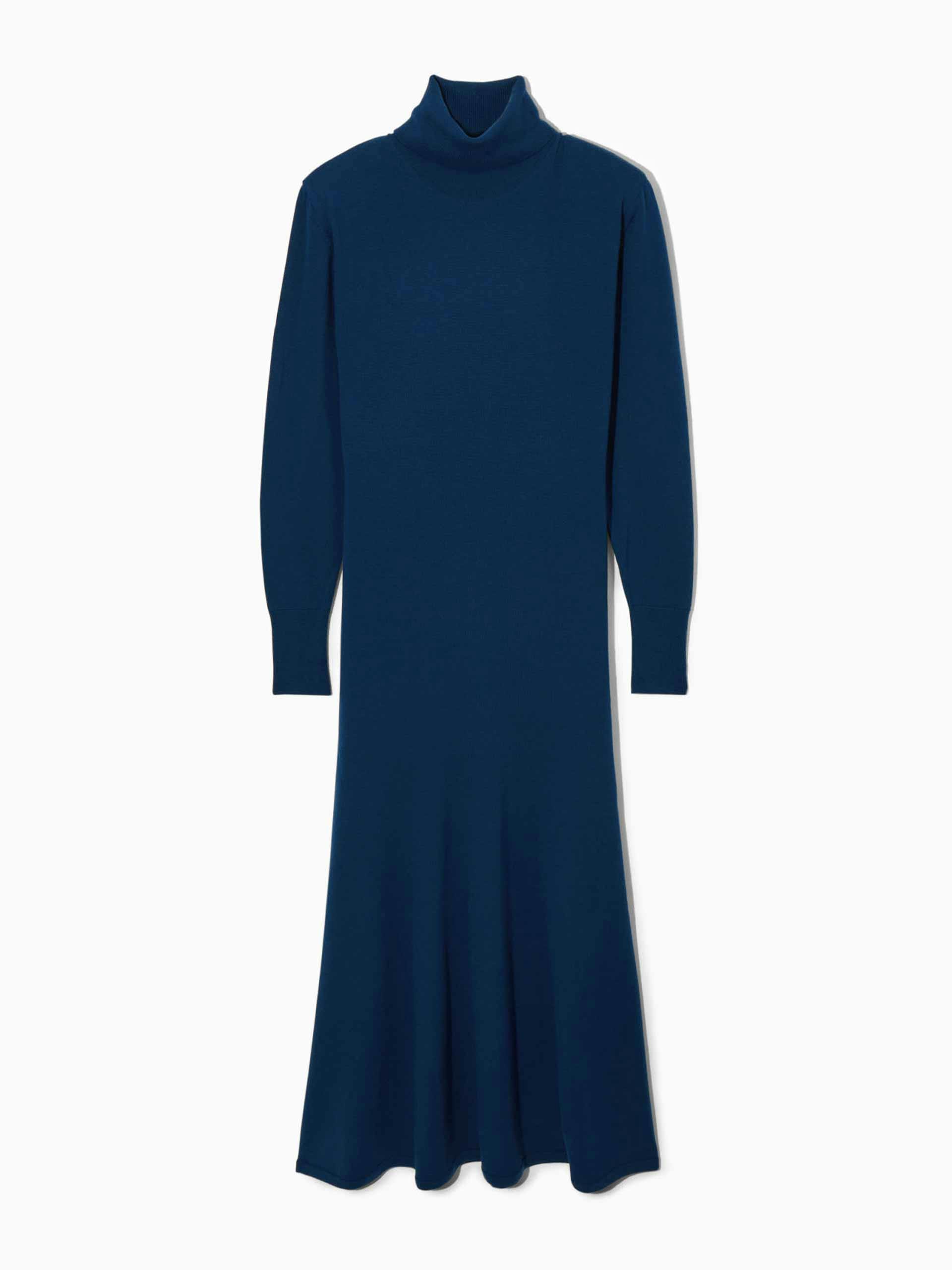 Power-shoulder merino wool maxi dress