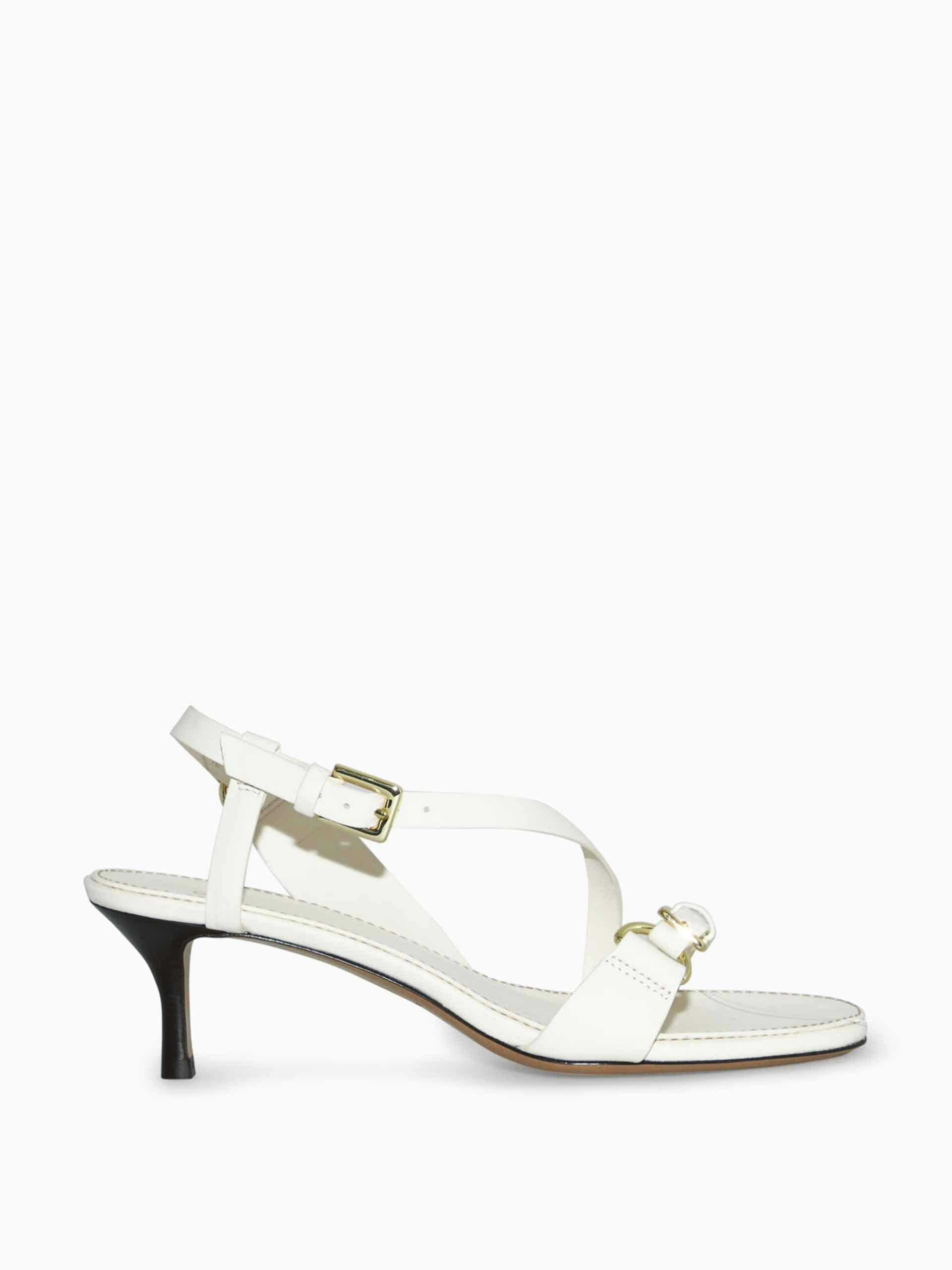White buckled scrappy heeled sandals