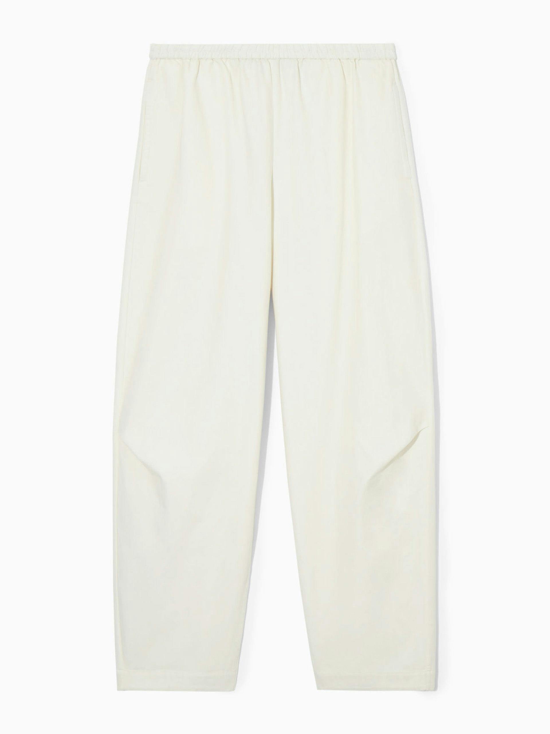 Elasticated barrel-leg white trousers