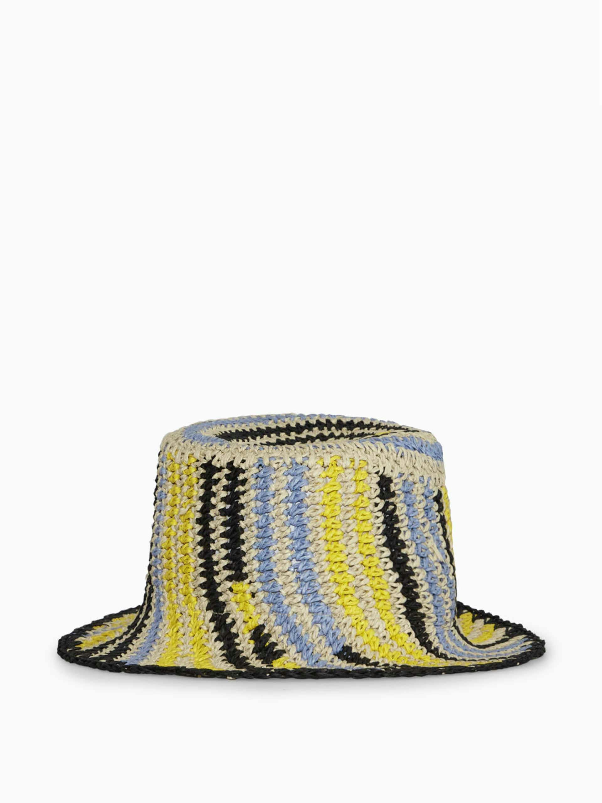 Striped woven straw bucket hat