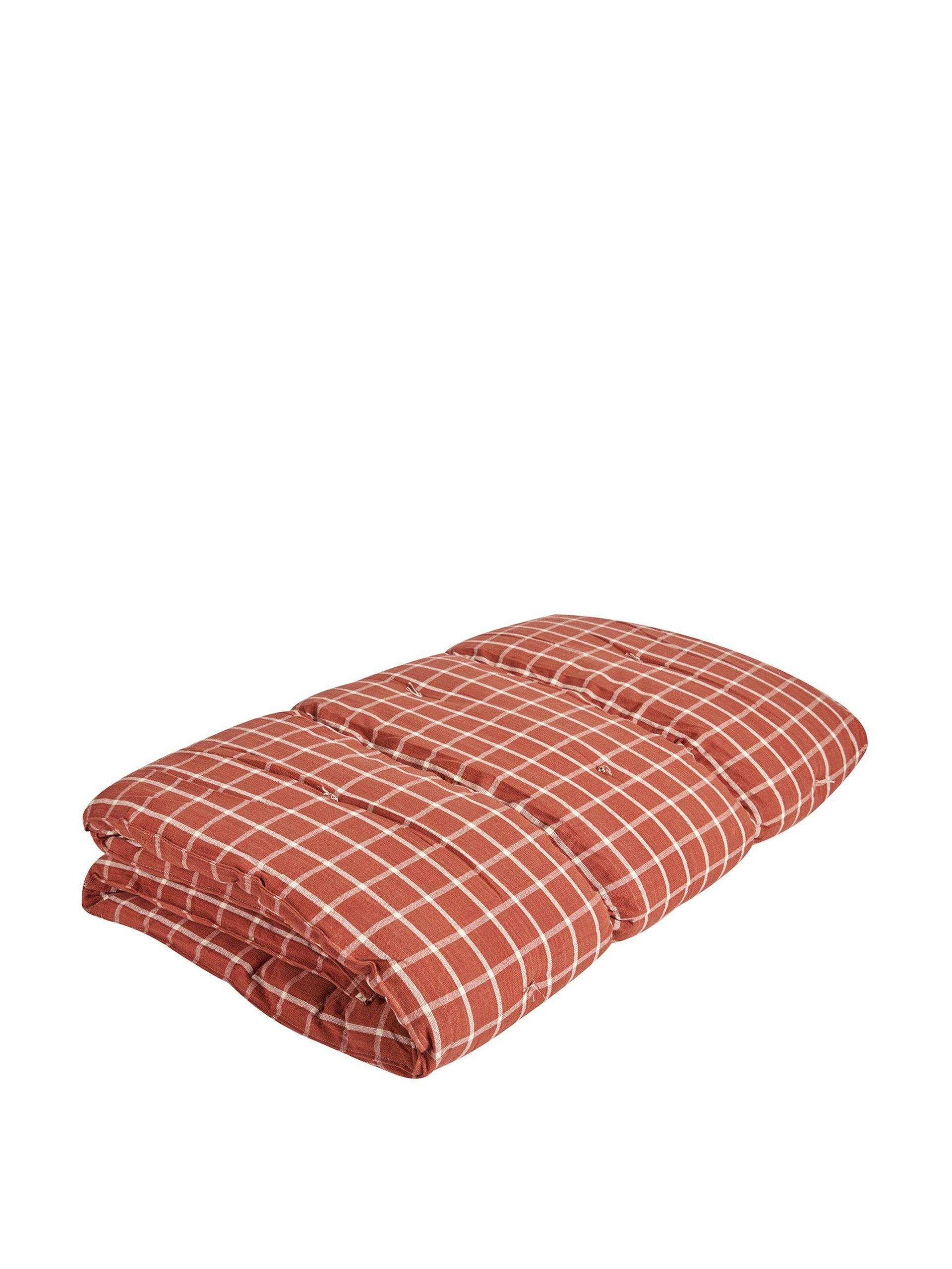 Red check cotton quilted bedroll