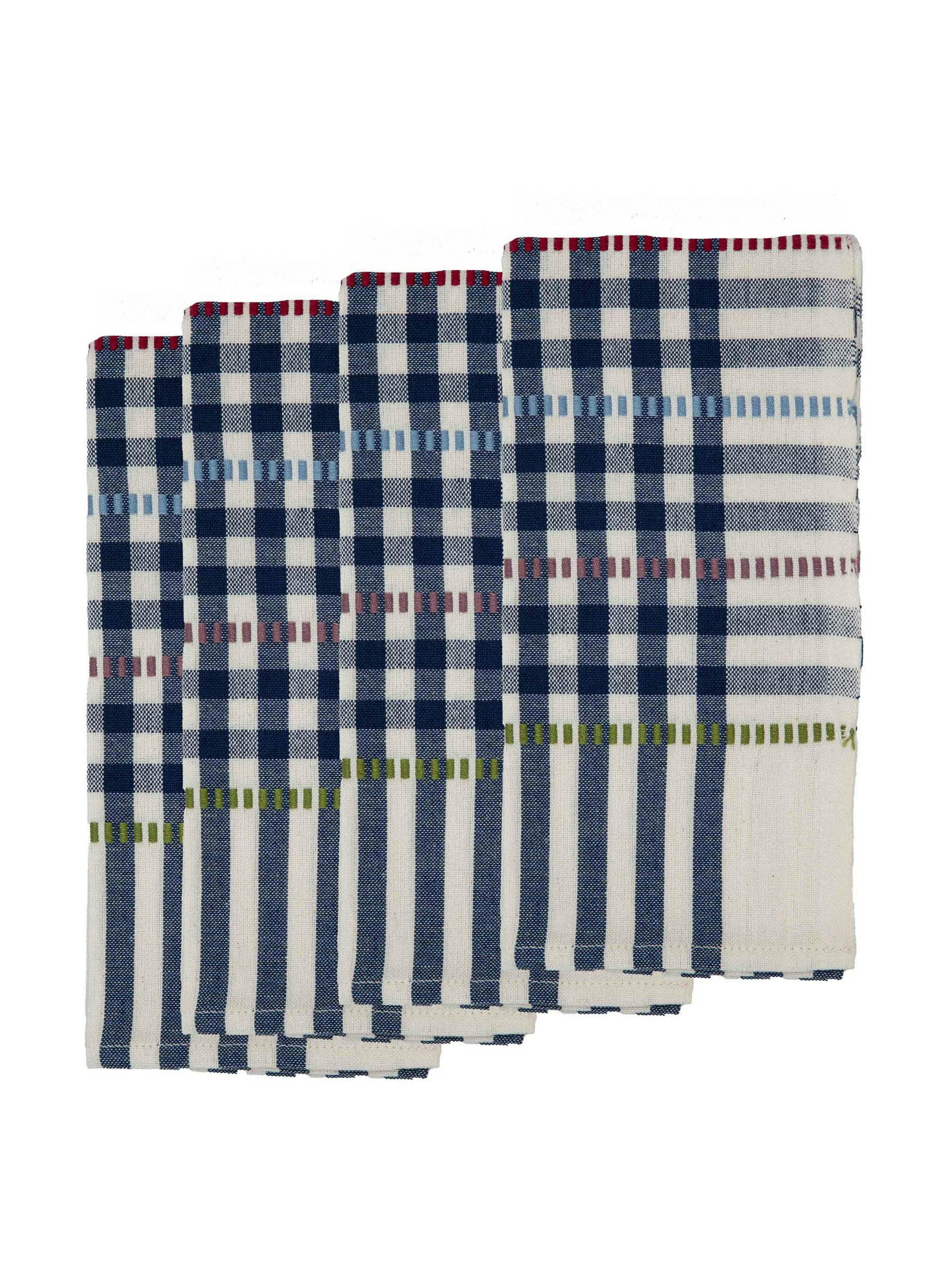 Blue and multicoloured gingham handwoven napkins, set of 4
