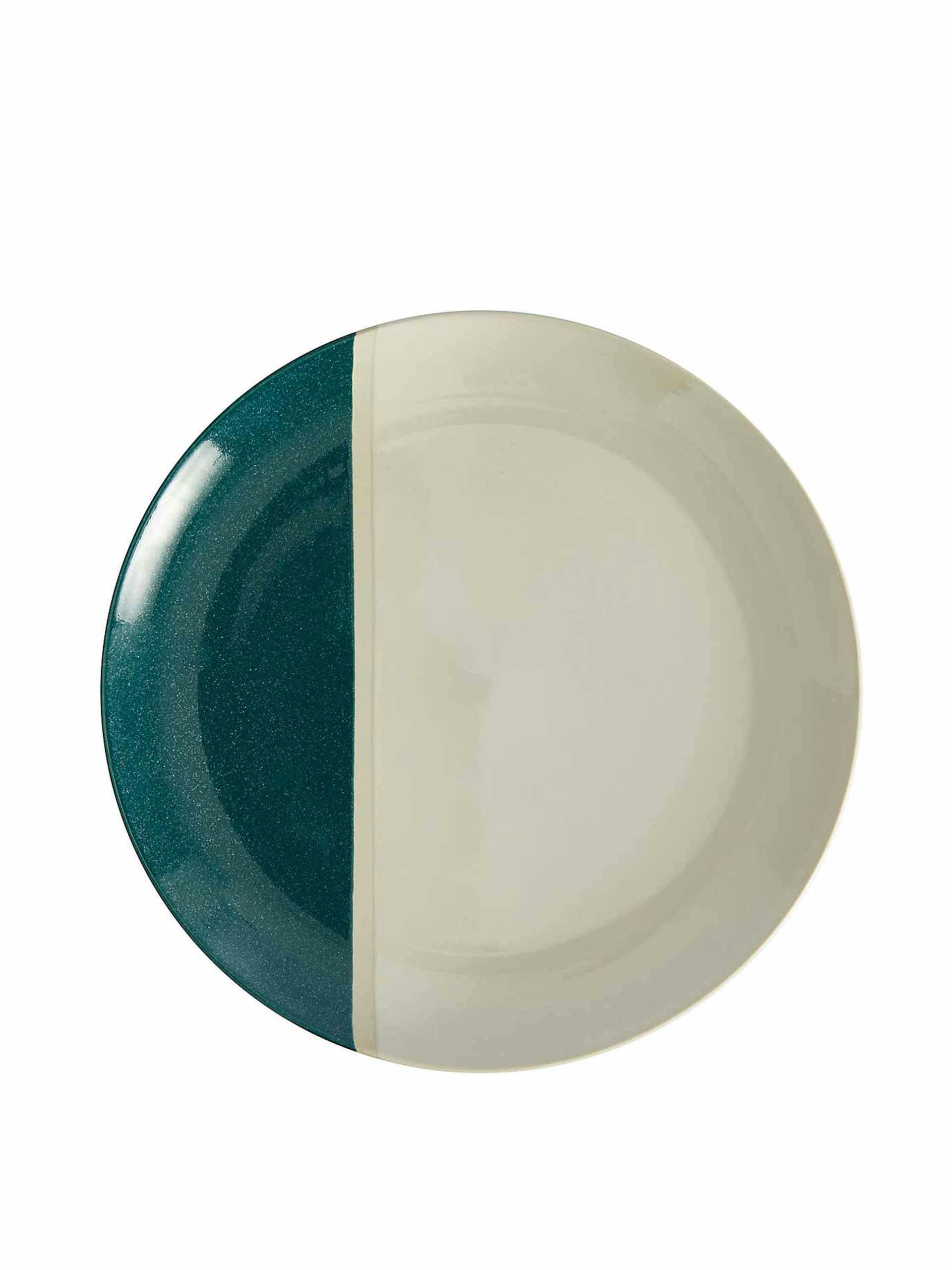 Teal dipped stoneware plate