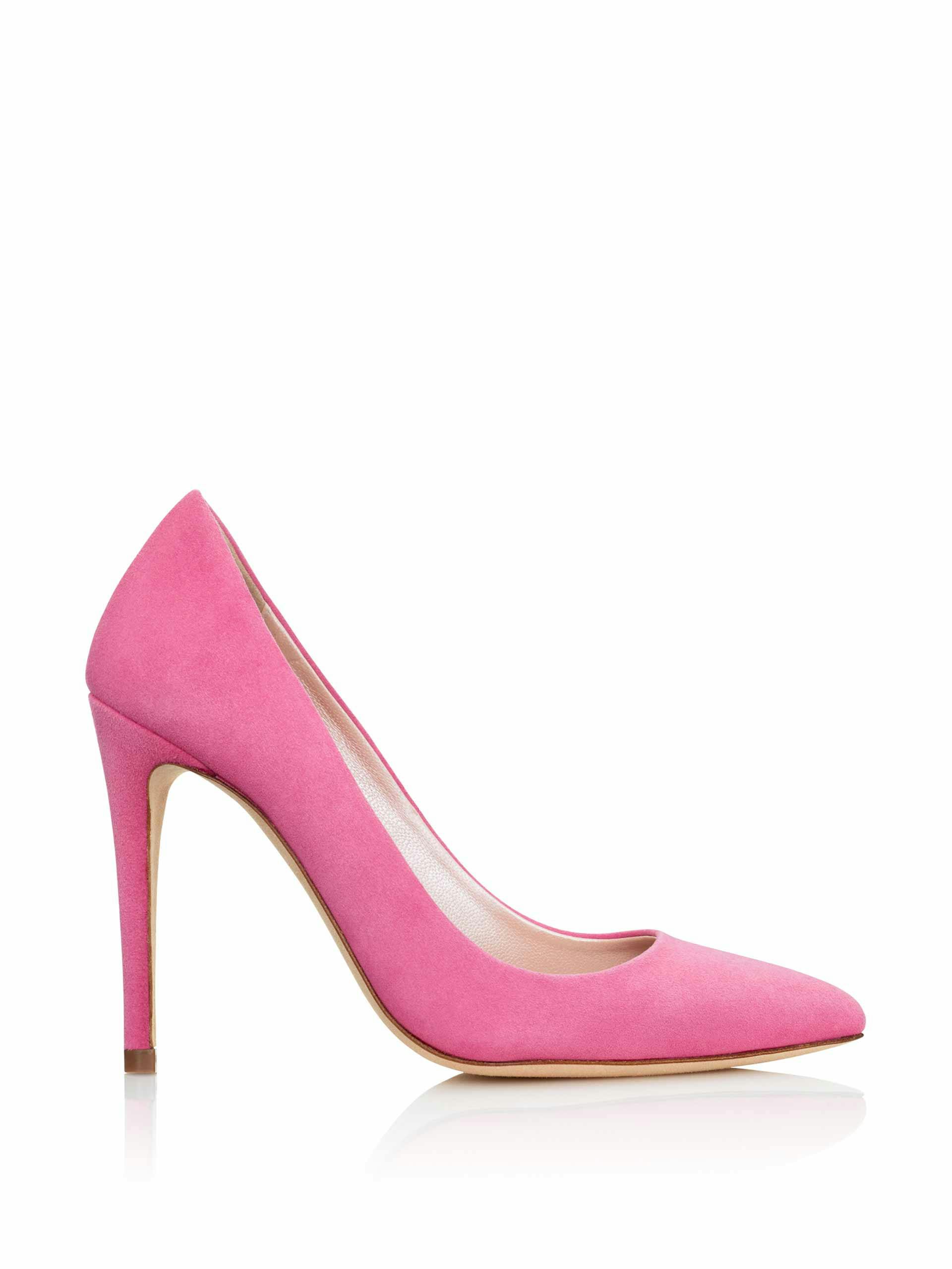 Bright pink pointed high heel court shoe