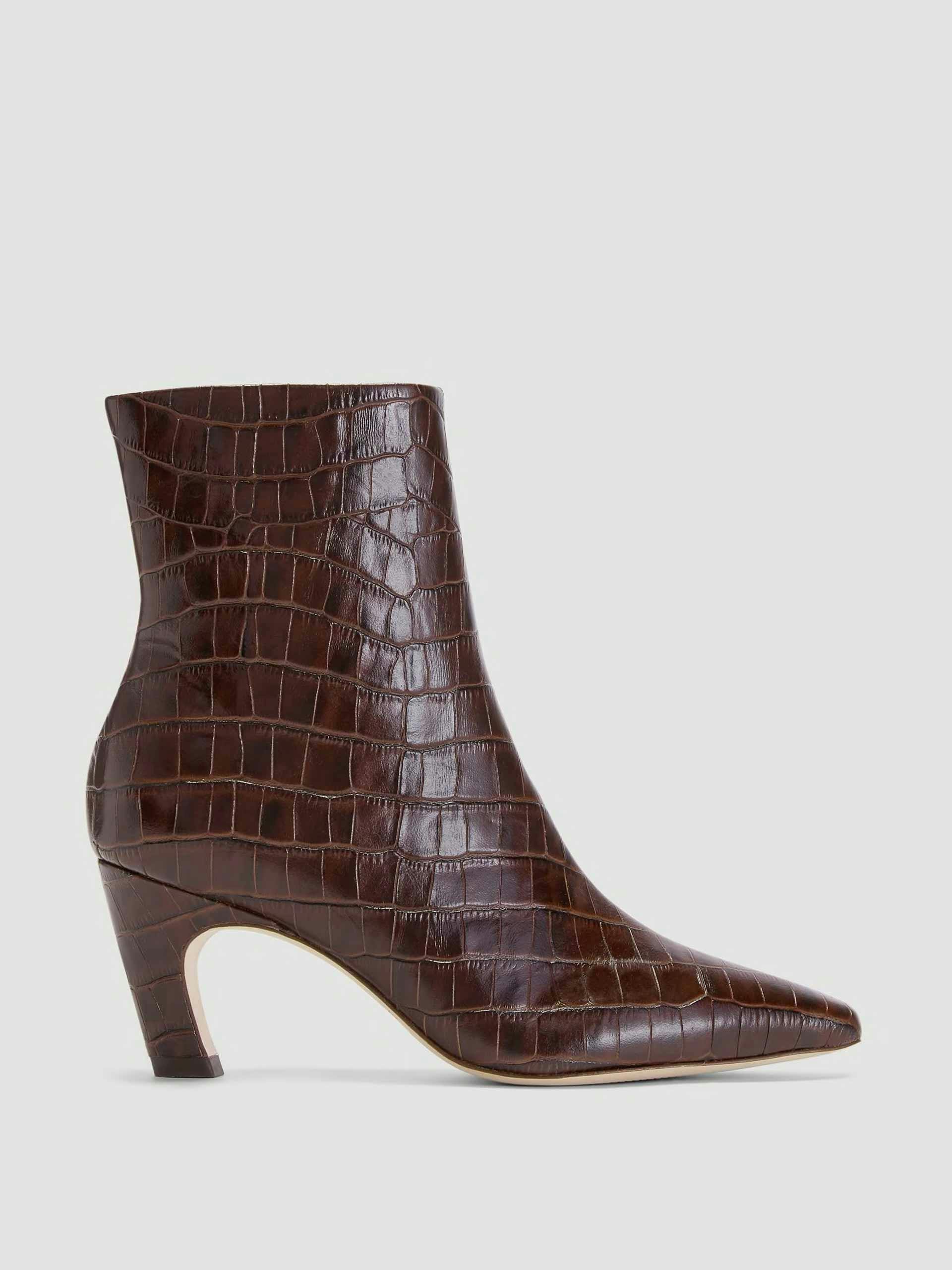 Brown croc-effect ankle boots