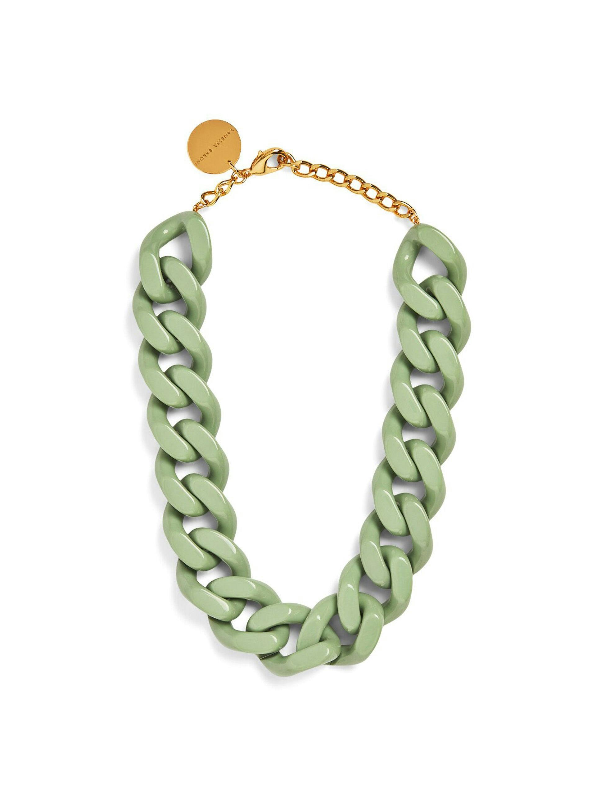 Green flat chain necklace