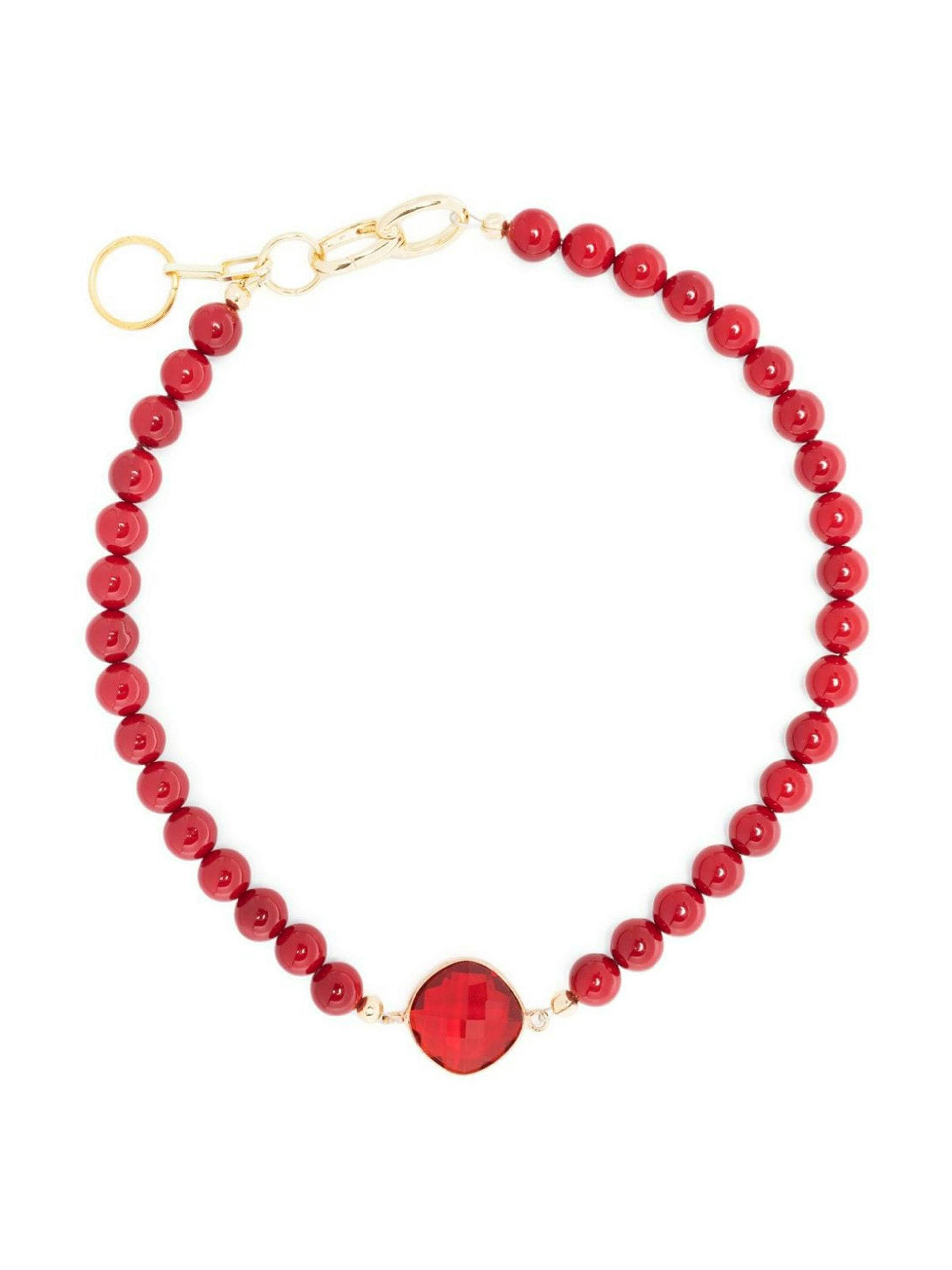 Rhinestone-embellished pearl necklace