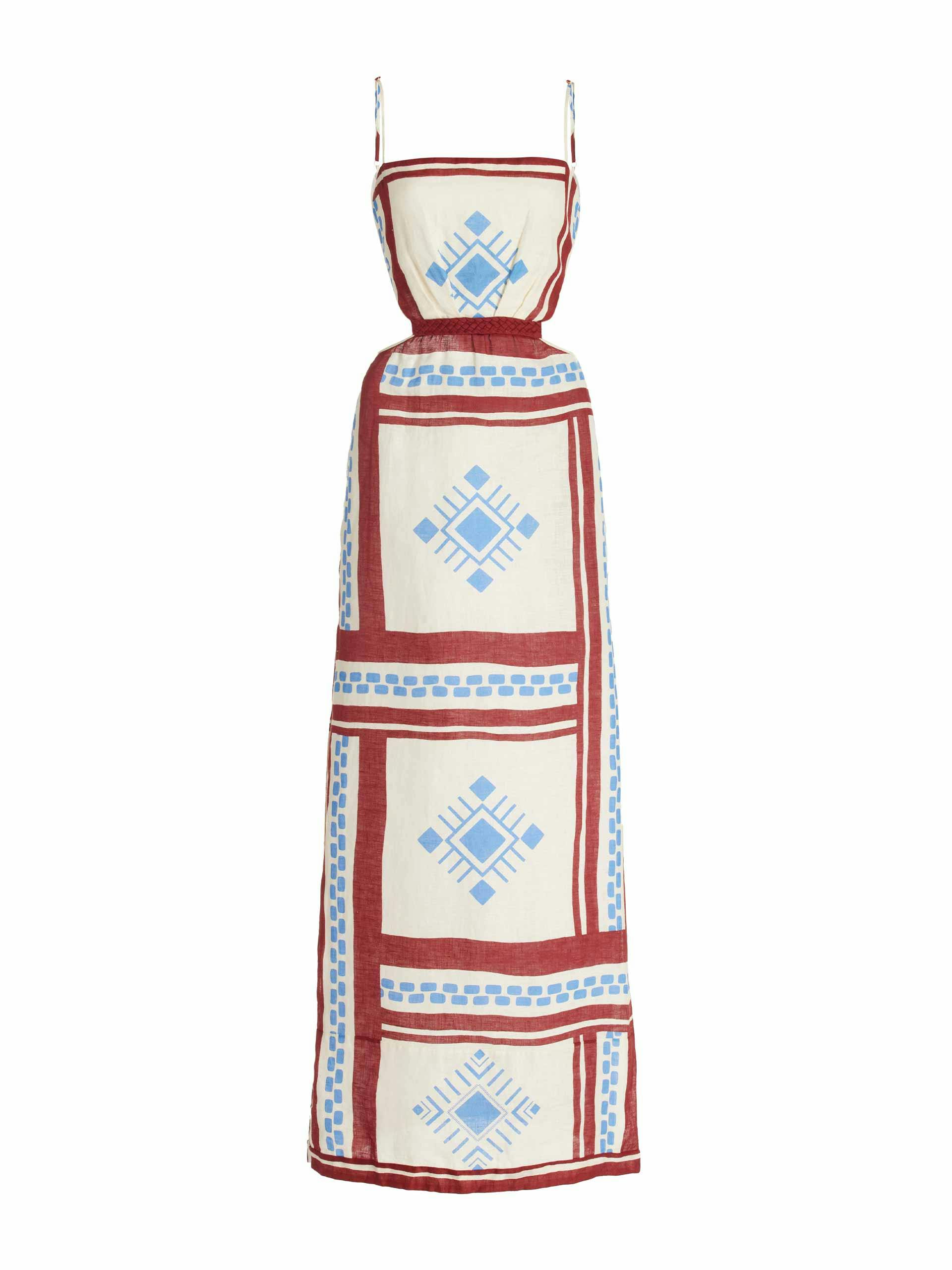 Ivory Kay Pacha tie-back printed linen dress