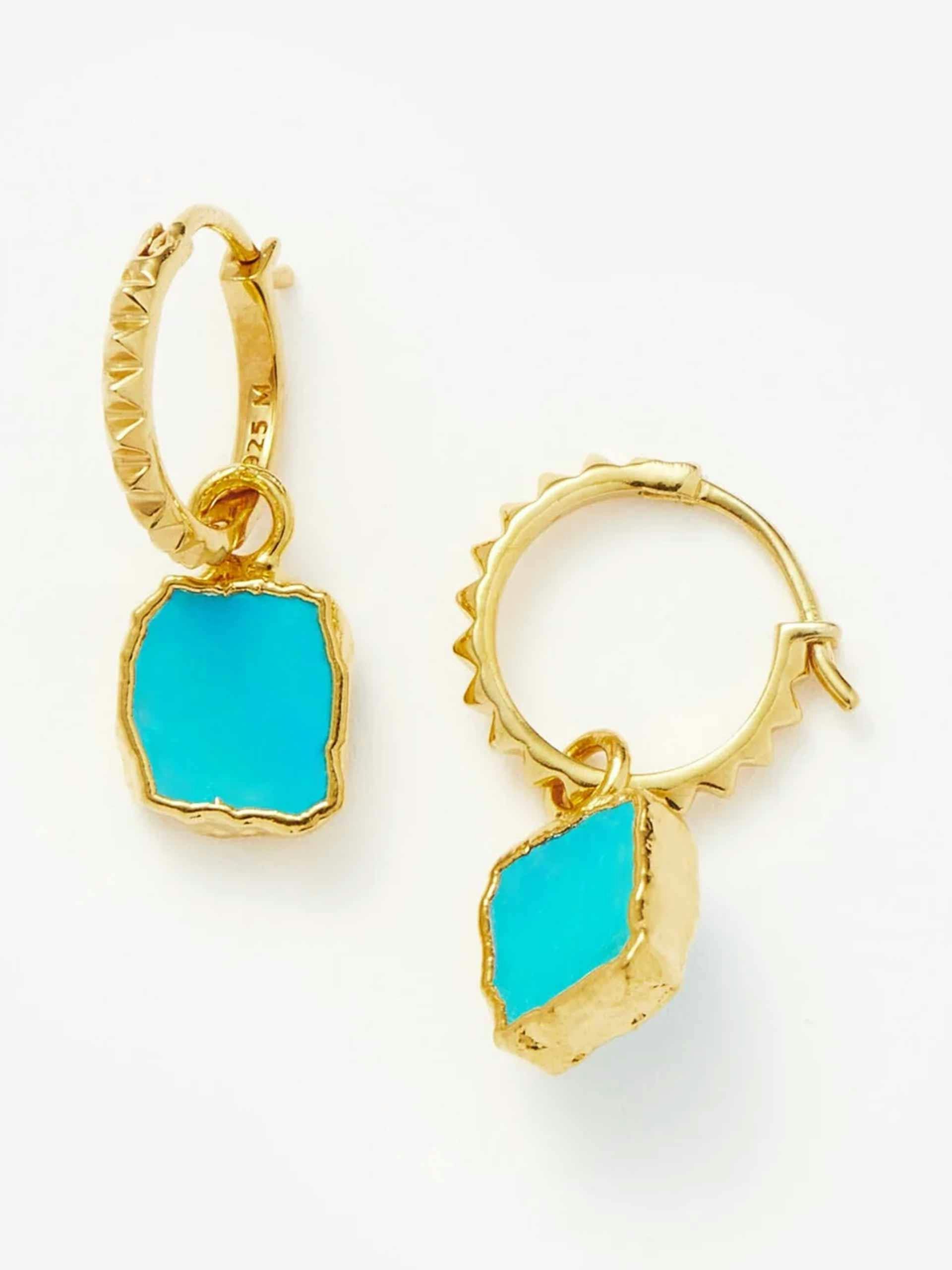 Turquoise pyramid charm hoop earrings