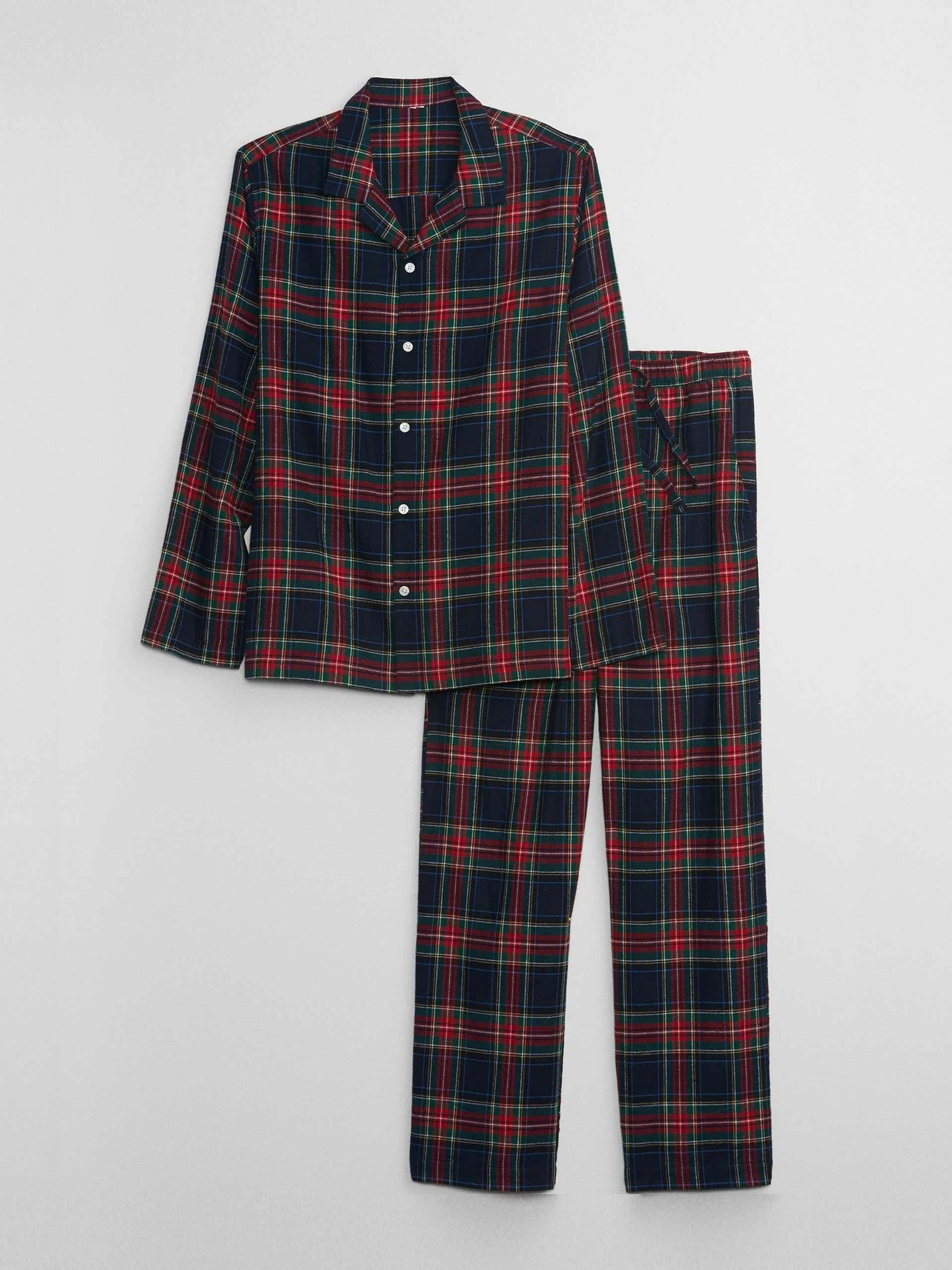 Flannel check long sleeve pyjama shirt & bottoms