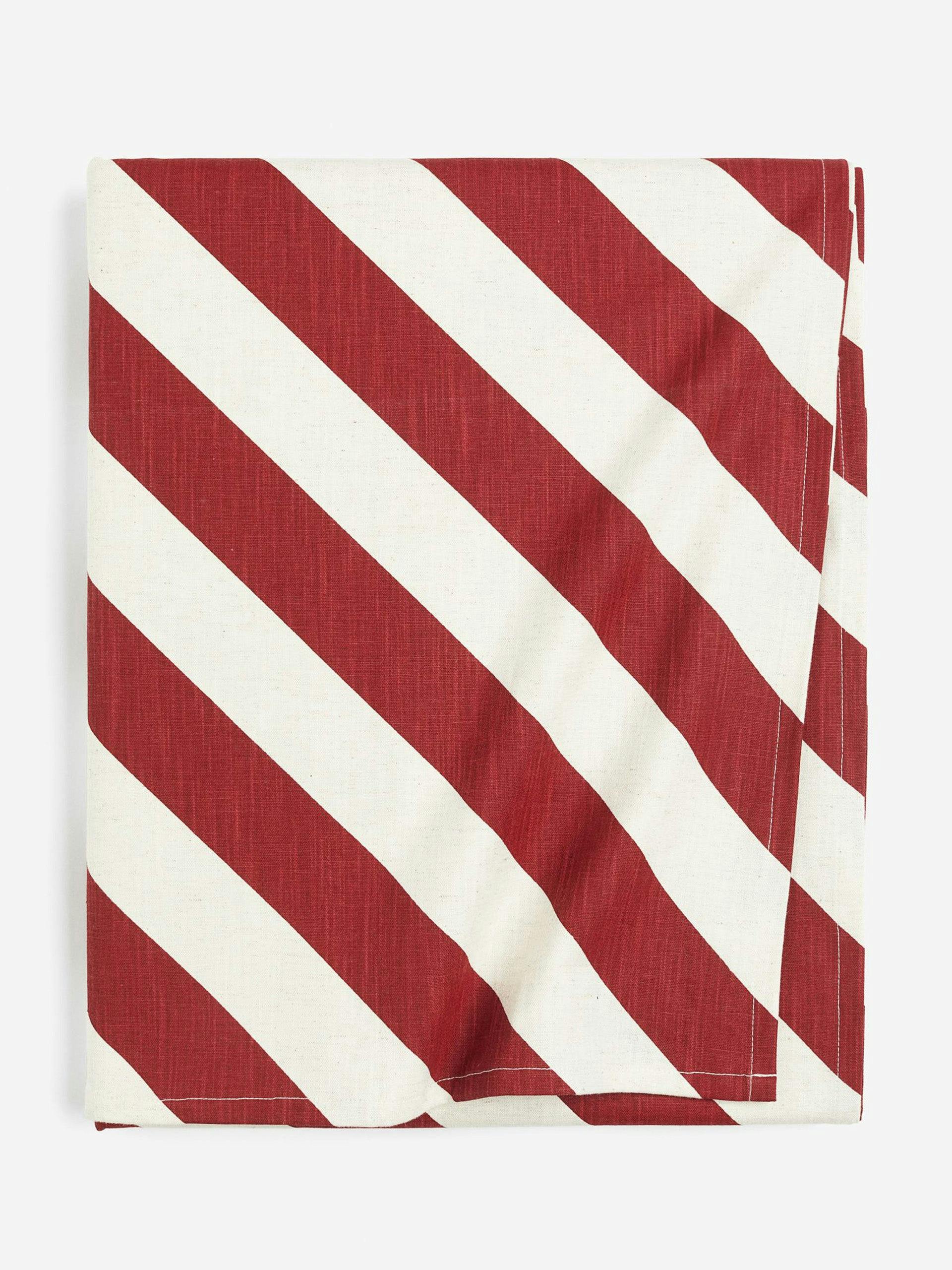 Red striped linen-blend tablecloth