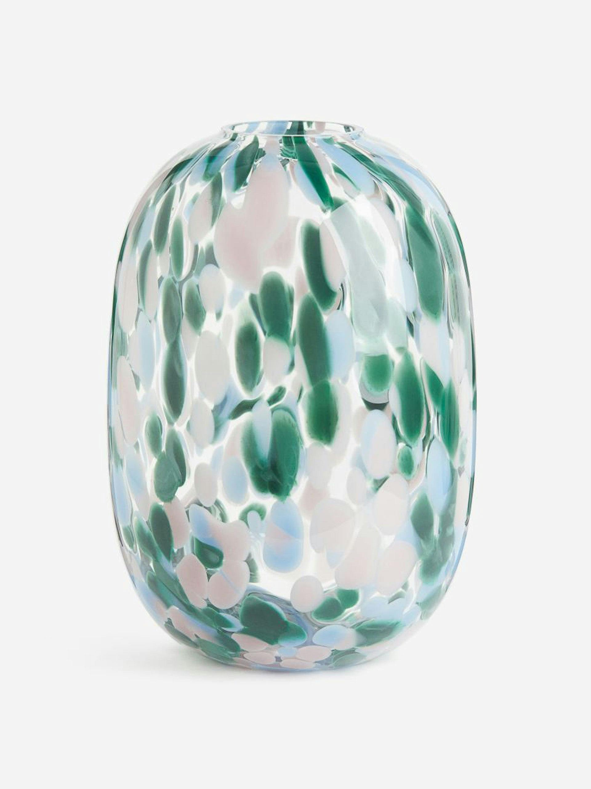 Patterned large glass vase