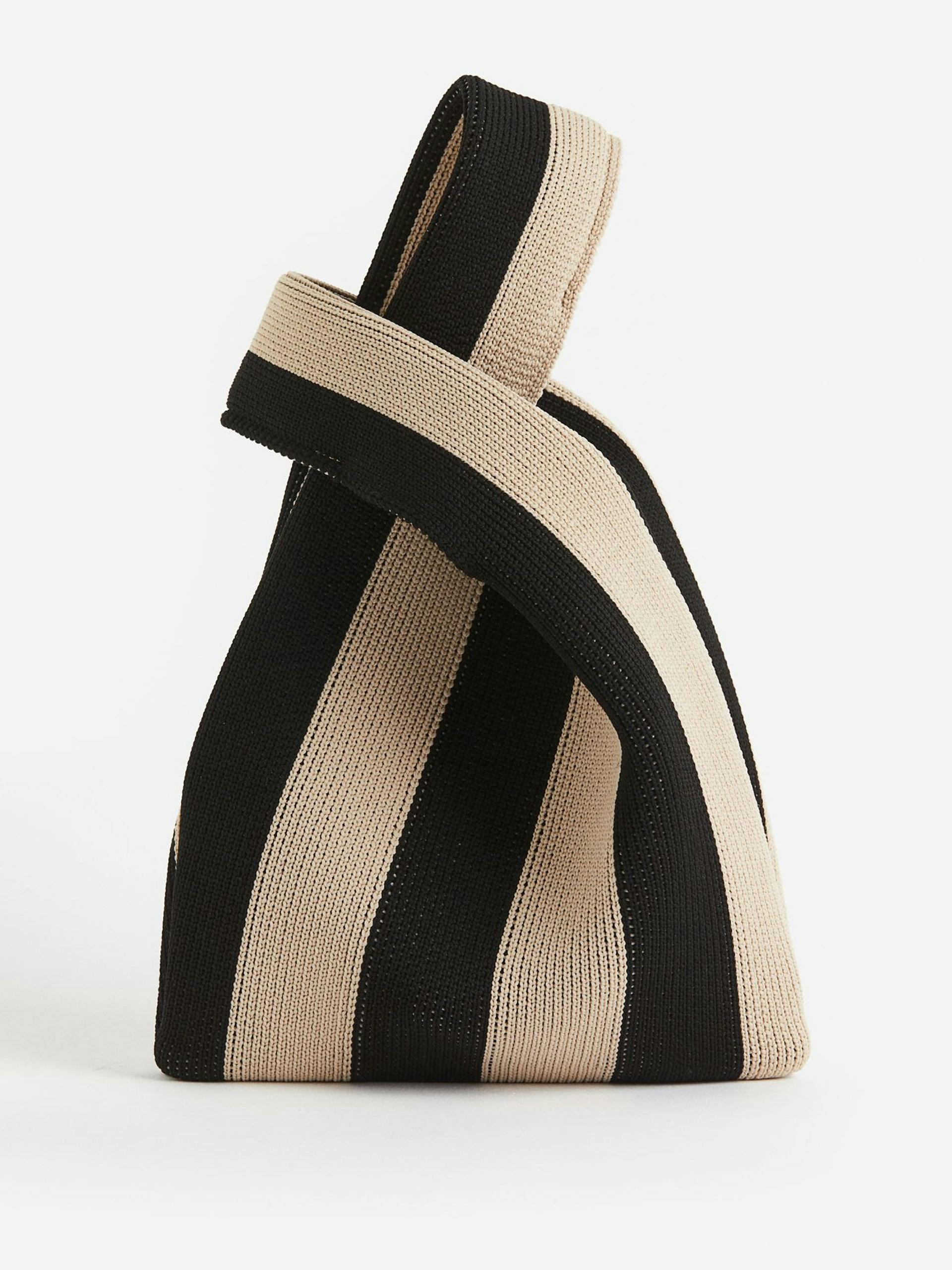 Black/beige striped mini top-handle bag