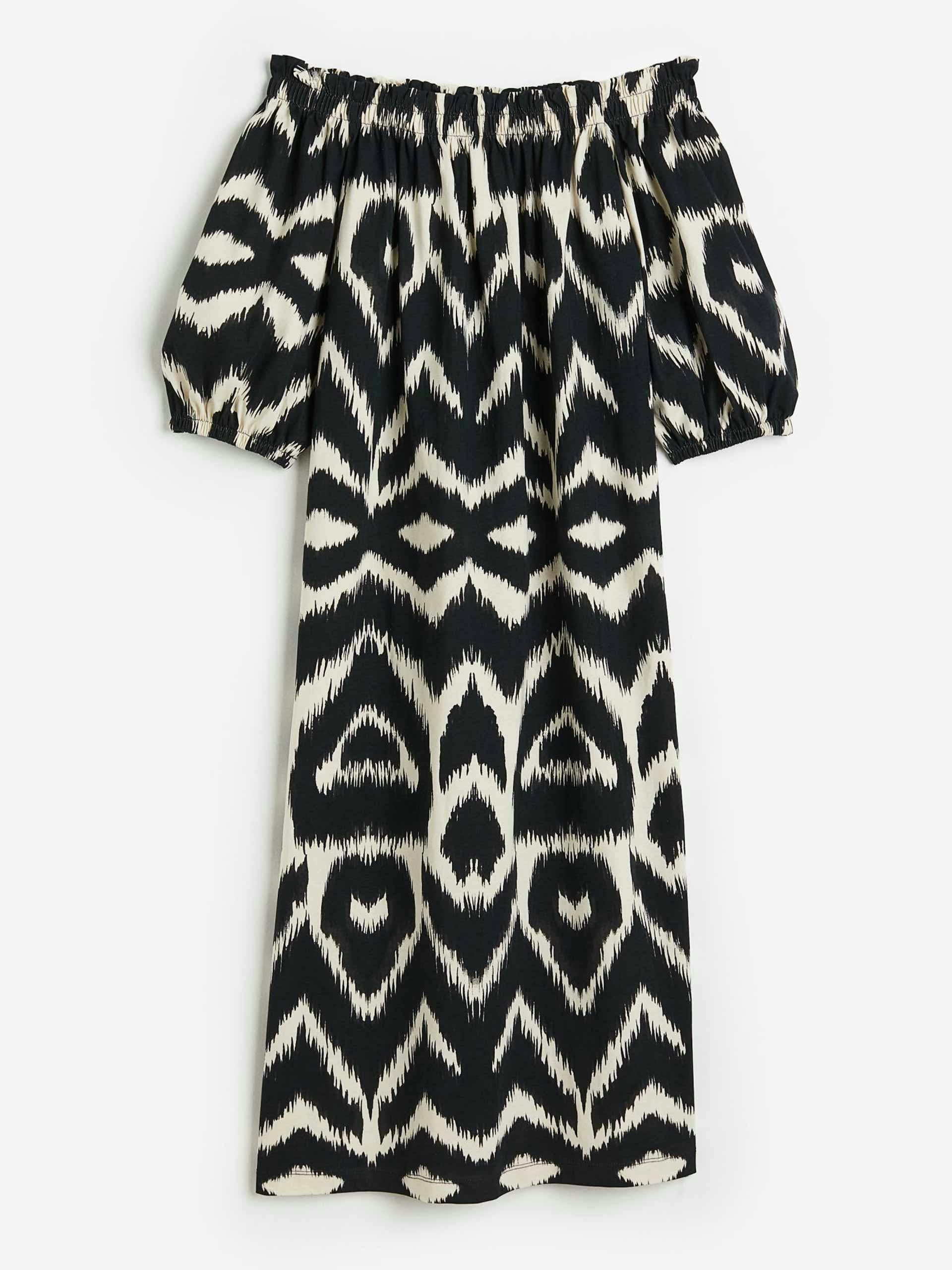 Black/patterned off-the-shoulder dress