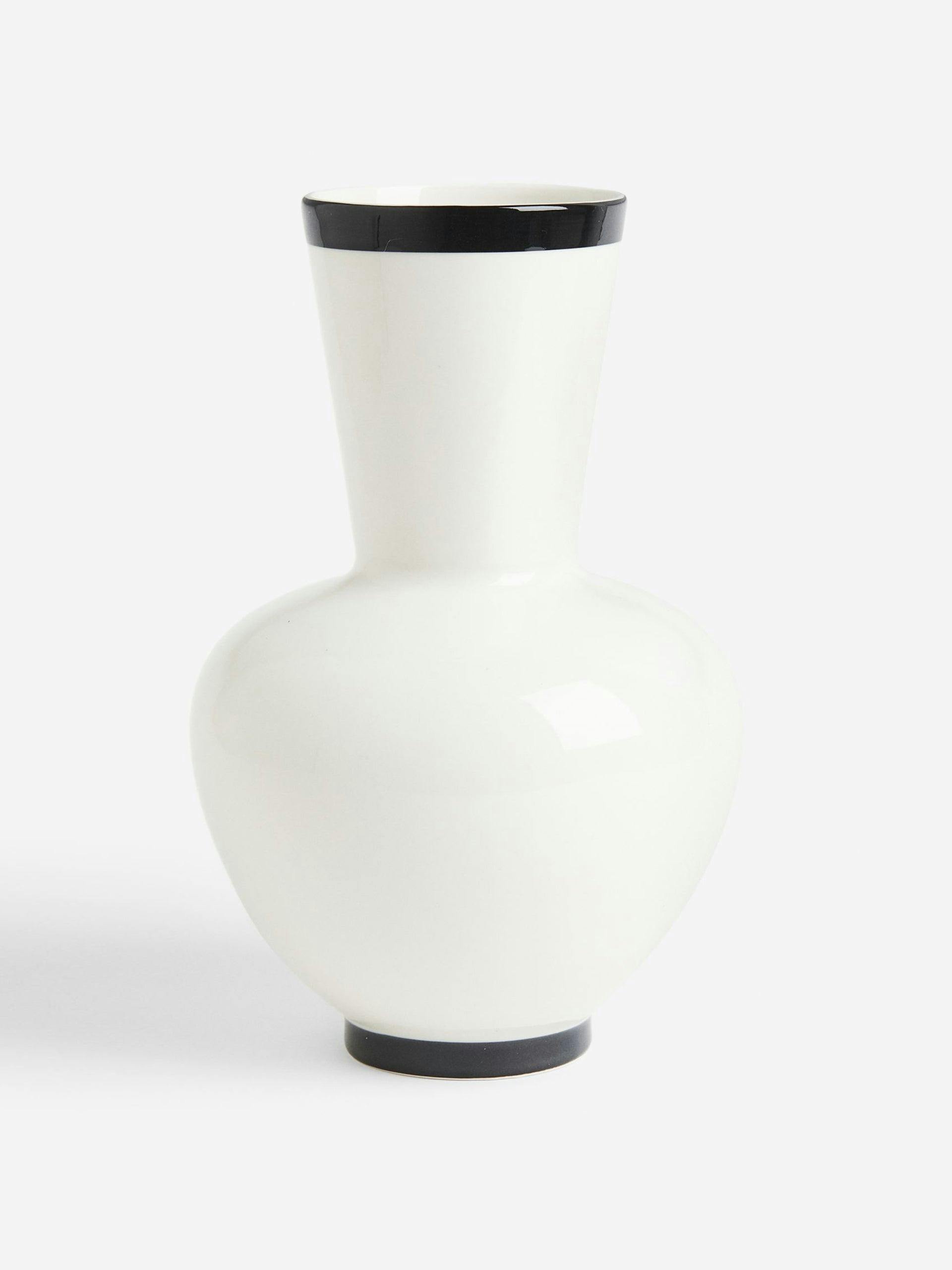 White vase with black band