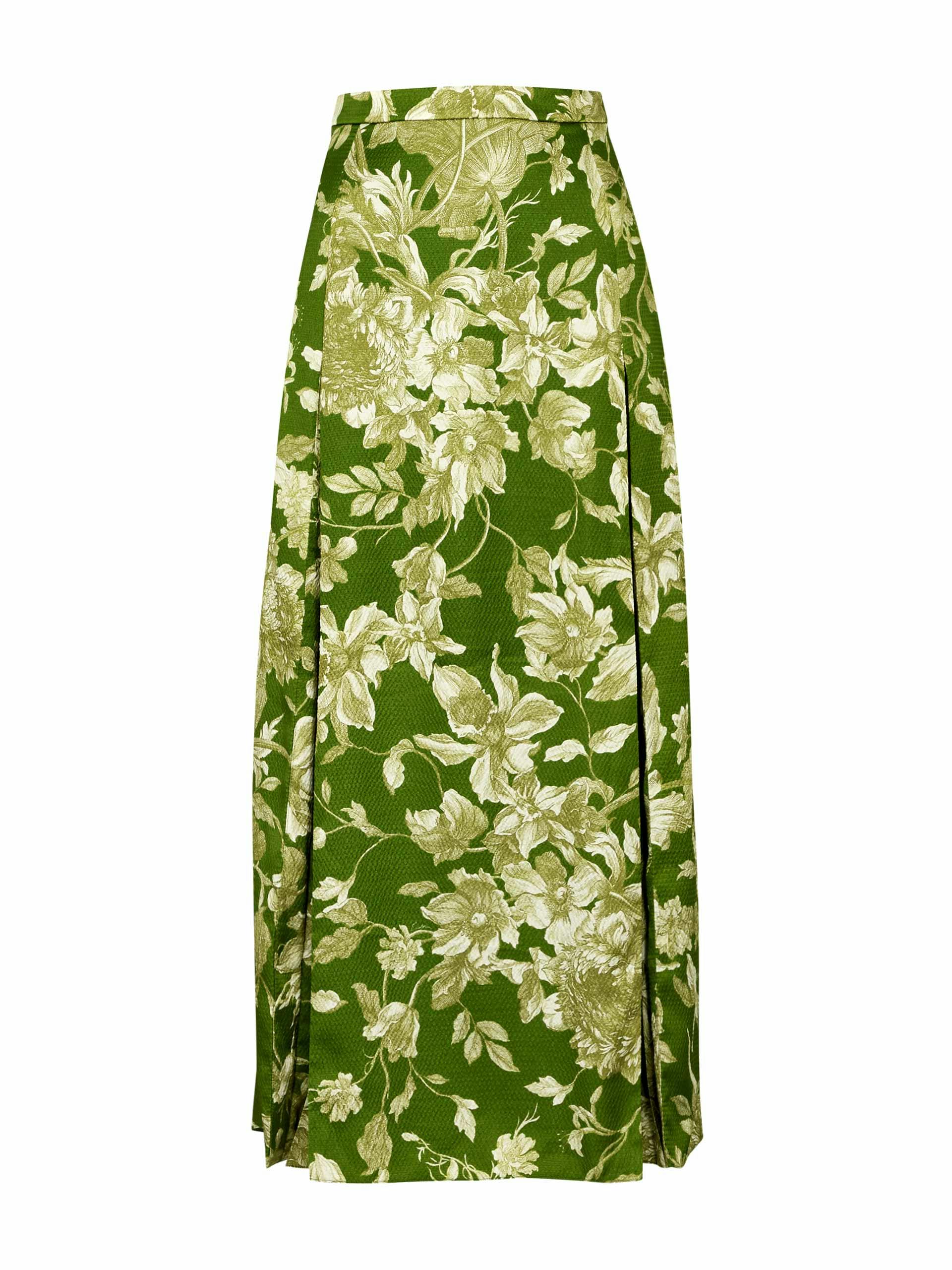 Flora printed satin midi skirt