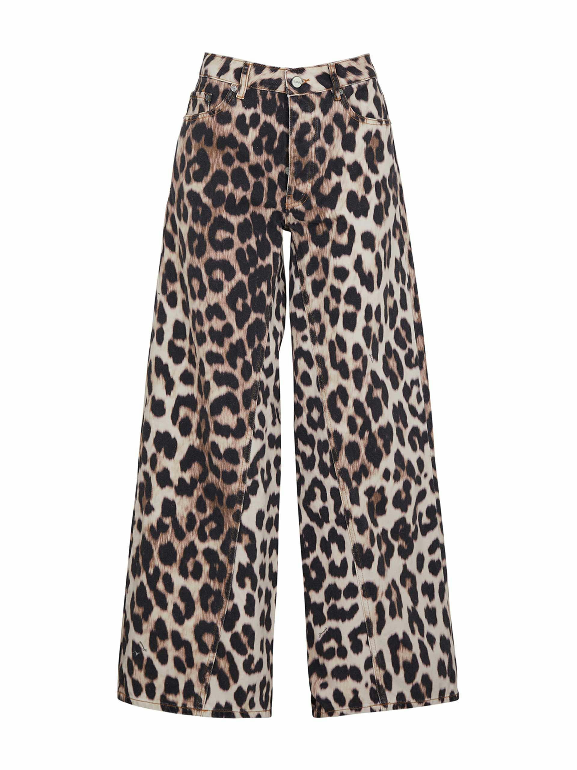 Leopard-print wide-leg jeans